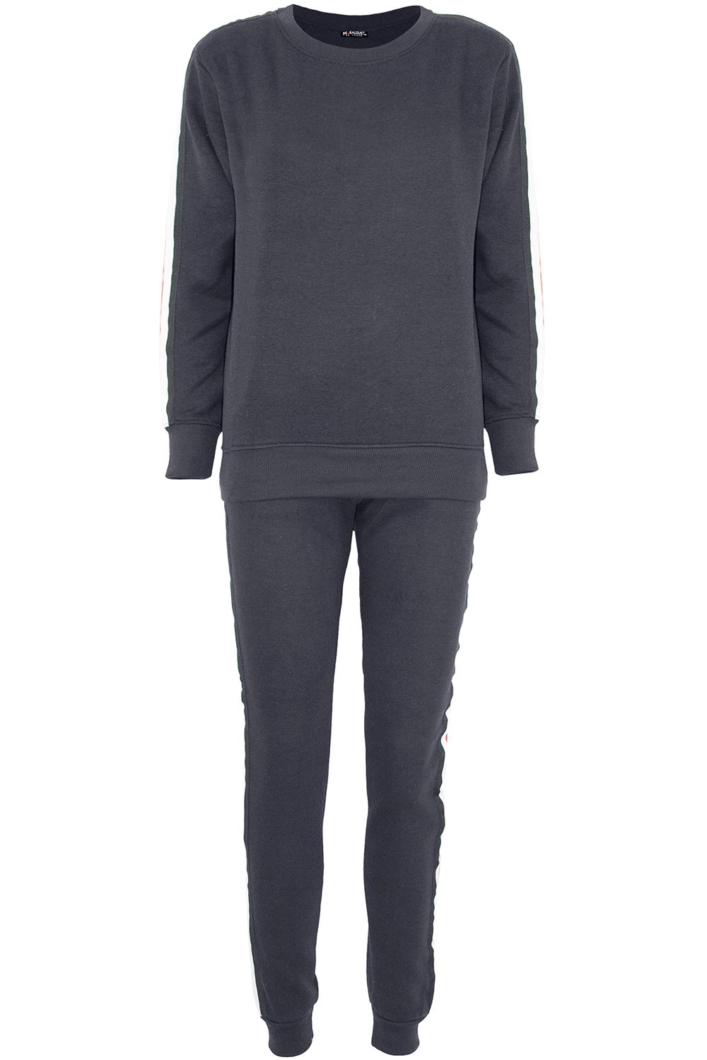 Womens Ladies Long Sleeve Loungewear Side Stripe Tops Pants Sweatshirt Tracksuit - Picture 8 of 13