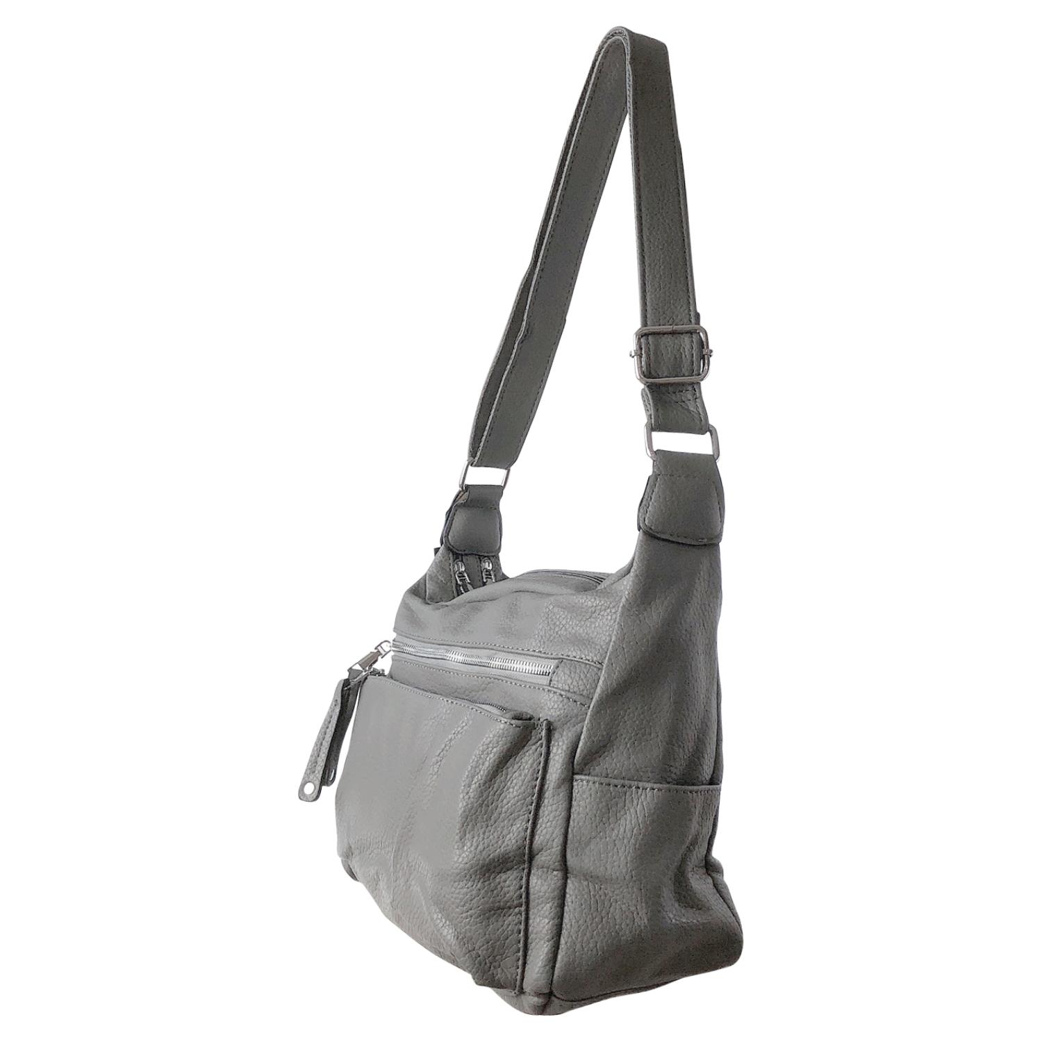 Ladies Tan Handbag Faux Leather Shoulder Bag with Multi Compartments & Strap - Picture 22 of 30