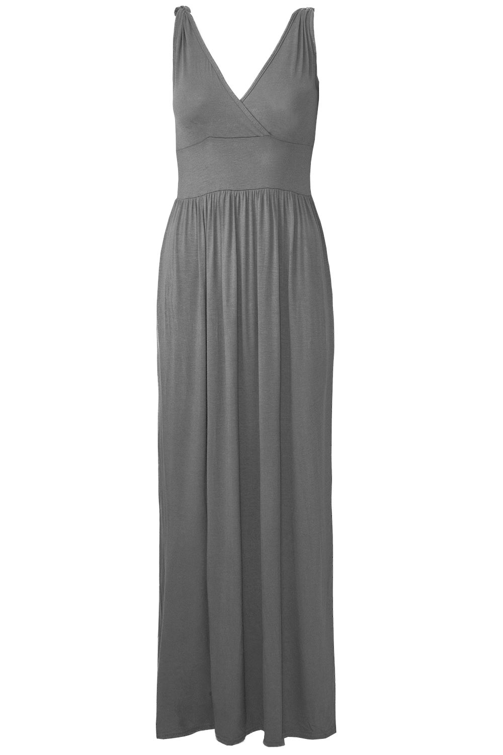 Front V Neck Plain Wrap Over Strappy Tie Knot V Neck Ladies Maxi Dresses - Picture 6 of 11
