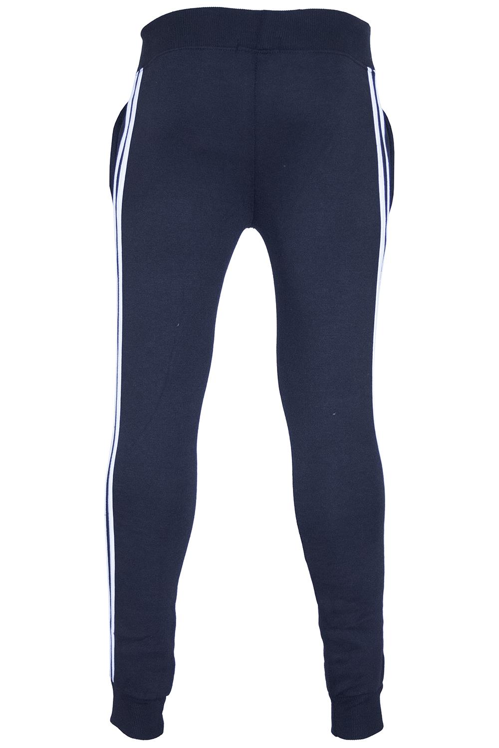 Fleece 2 Stripes Pockets Elasticated Hem Cuffed Pants Joggers Mens Gym Trousers - Picture 6 of 10
