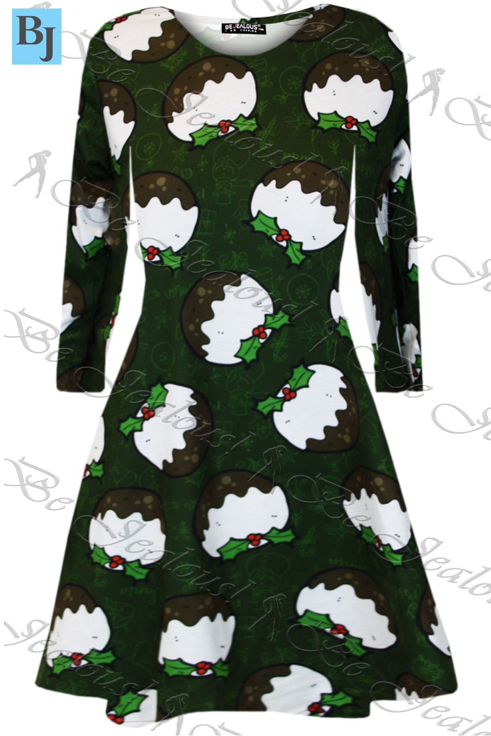 Kids Xmas Kissing Reindeer Snowflakes Aztec Print Christmas Girls Swing Dress - Picture 100 of 187