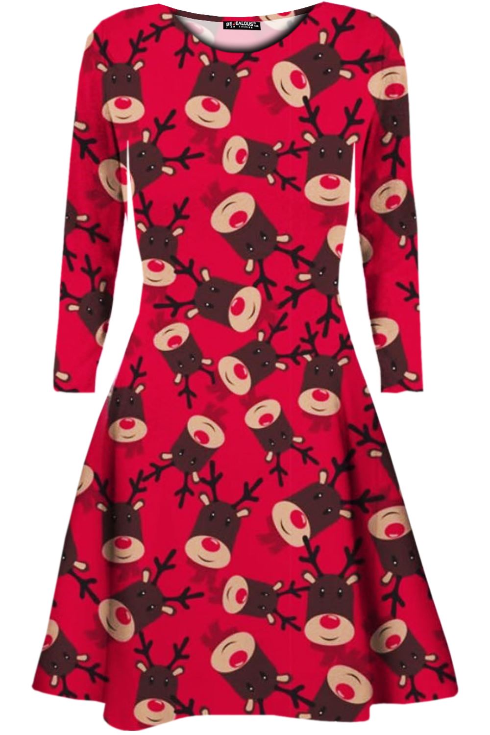 Kids Girls Christmas Xmas Pudding Reindeer Santa Owl Scarf Reindeer Swing Dress - Picture 36 of 44