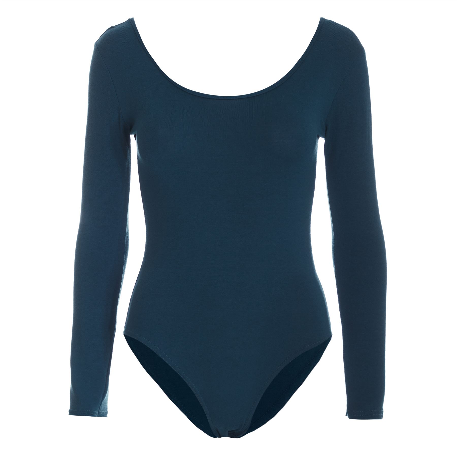 Womens Ladies Plain Jersey Long Sleeves Stretchy Leotard Bodysuit Top Plus Sizes - Picture 10 of 53