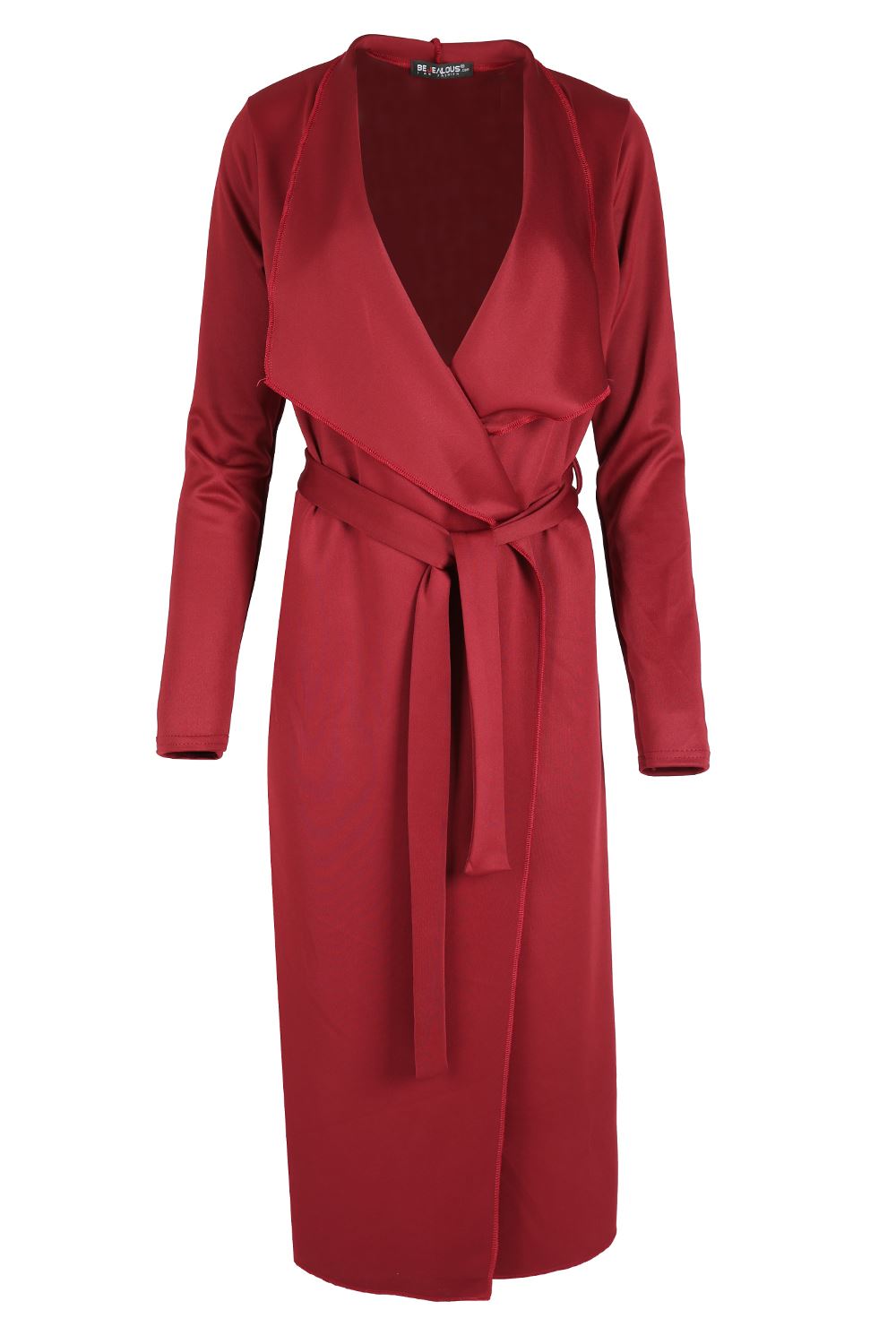 Womens Duster Waterfall Tie Belt Italian Cape Ladies Cardigan Maxi Trench Coat - Picture 3 of 16