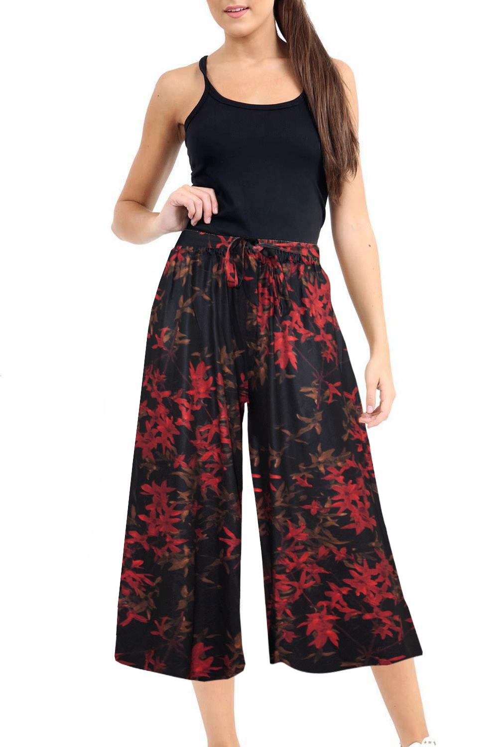 Ladies Womens Floral Printed Trouser Wide Leg Baggy Flared Pant Leggings Palazzo | eBay