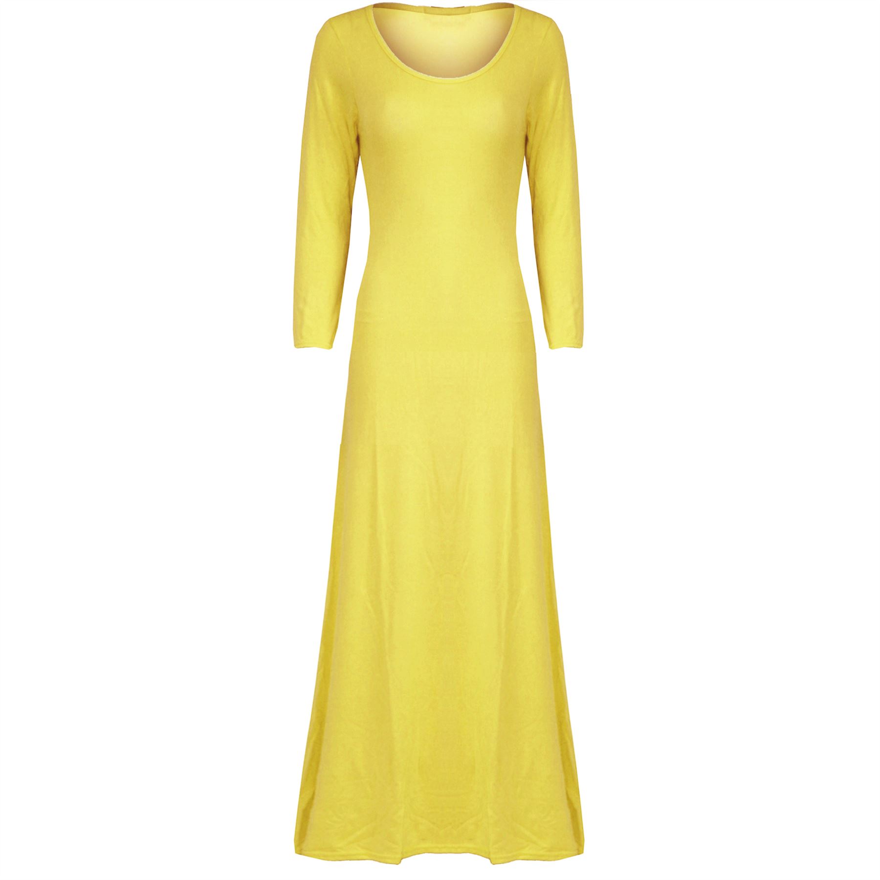 Ladies Womens Plain 3/4 Sleeves Celebrity Stretchy Swing Flared Maxi Long Dress eBay