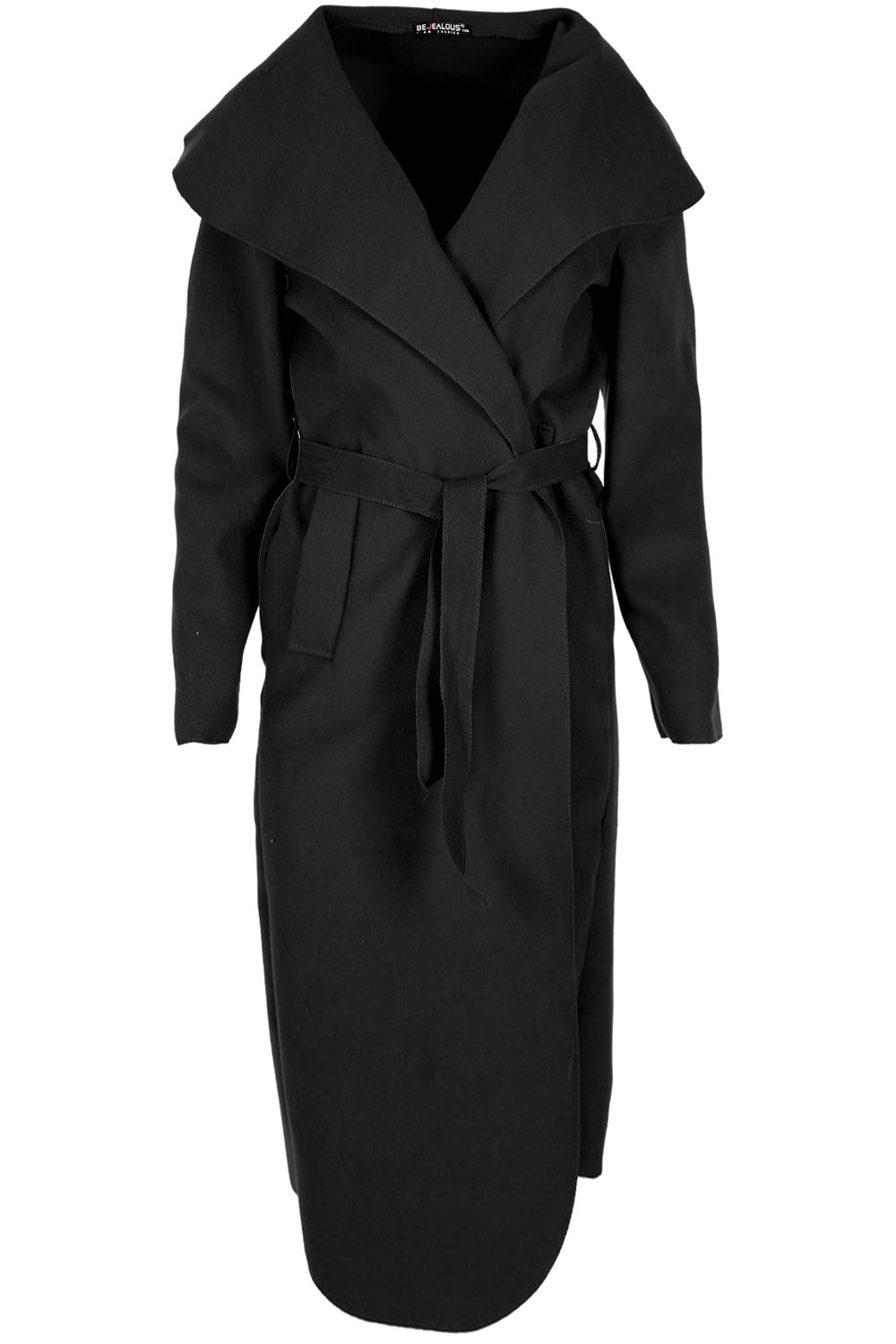 Womens Duster Waterfall Tie Belt Italian Cape Ladies Cardigan Maxi Trench Coat - Picture 11 of 16
