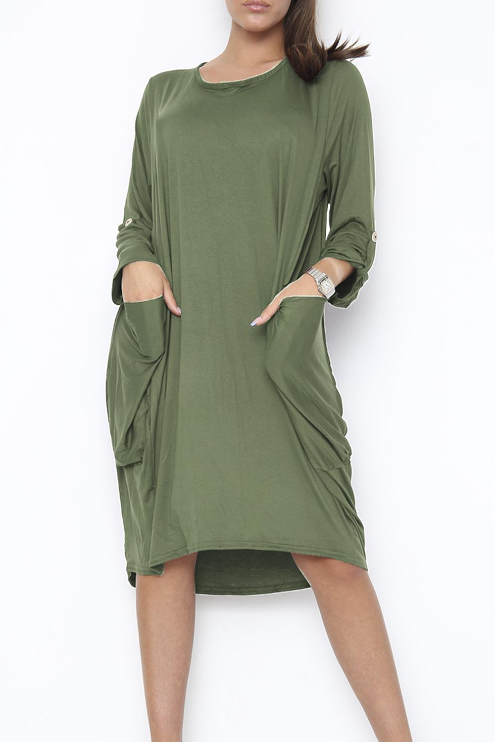 Women Side Pockets Fleece Baggy Ladies High Low Turn Up Sleeve Sweatshirt Dress - Picture 8 of 16