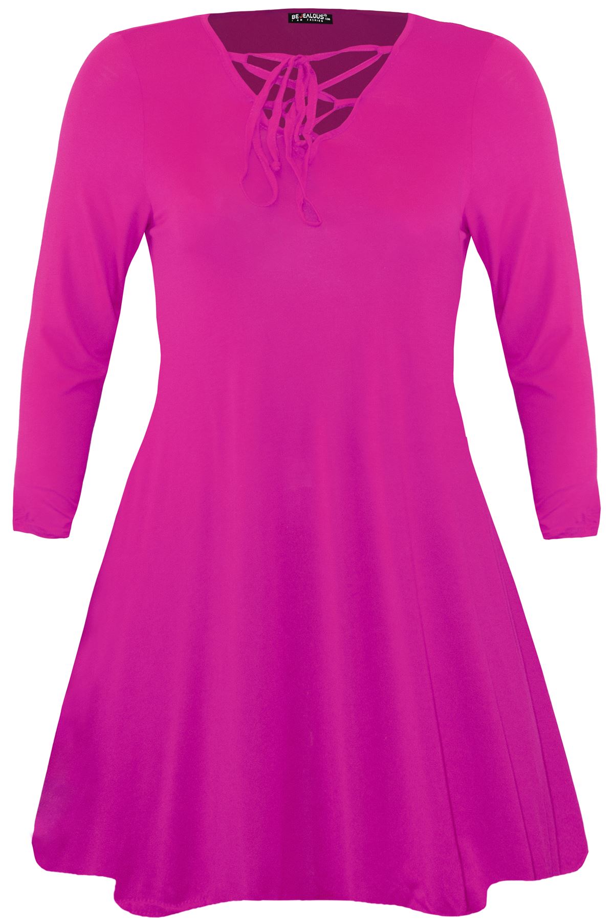 Mini Bodycon Ladies Lace Up Eyelet Flared Womens Plus Size V Neck Swing Dress - Picture 23 of 30