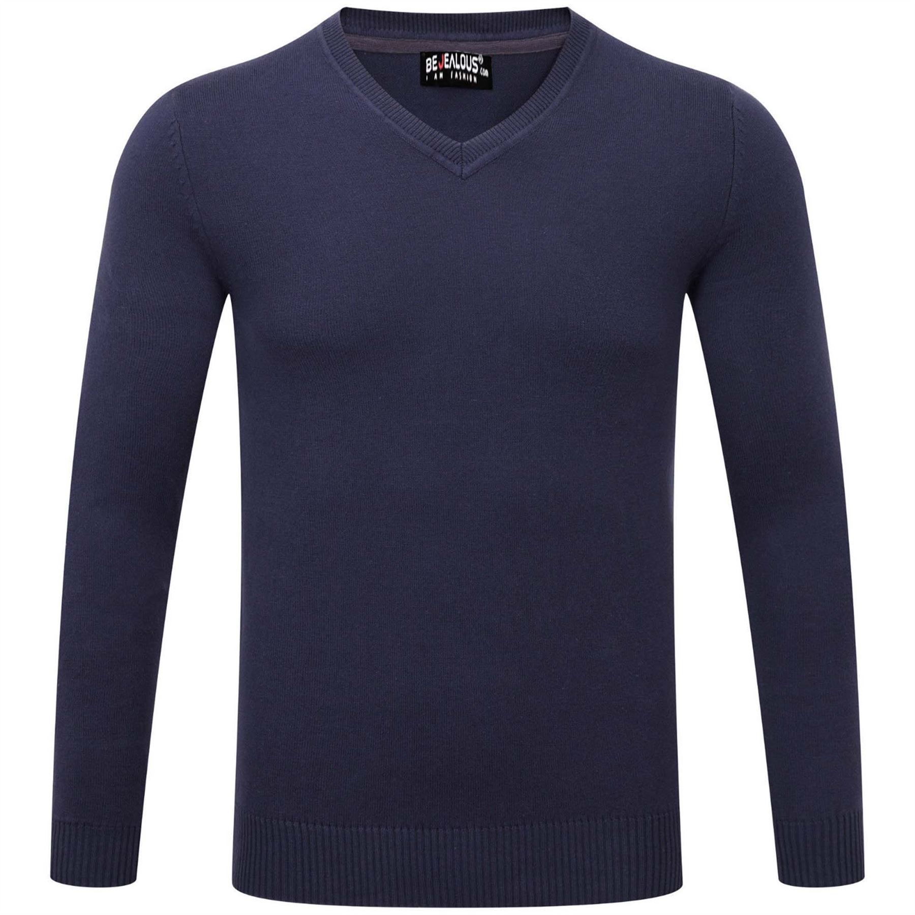 Mens Crew Neck Long Sleeve Ribbed Cuff Knitted Winter Sweater Pullover