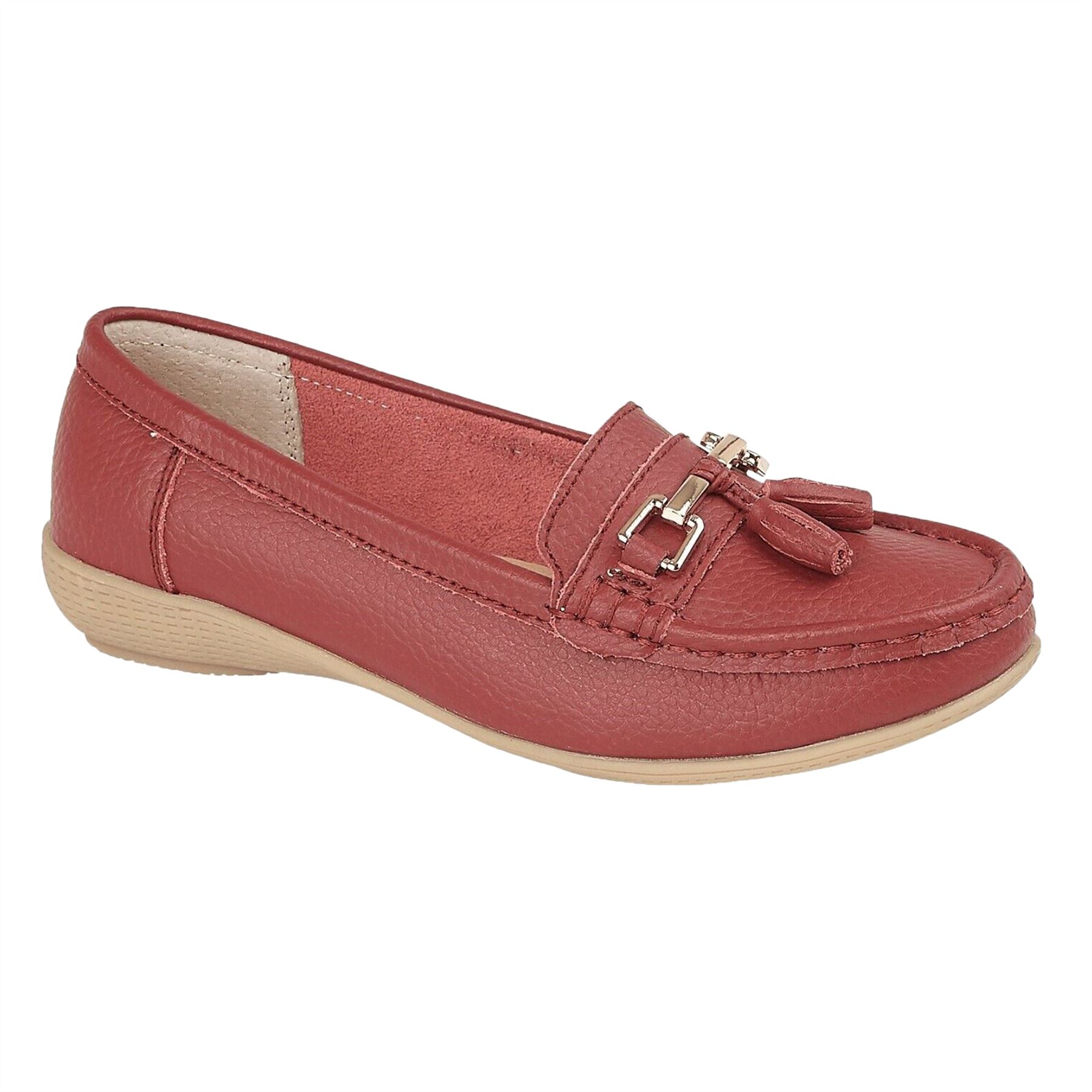 Ladies Wide Fit Shoes Slip On Womens Memory Foam Work Leather Loafer Shoe Size - Picture 6 of 40