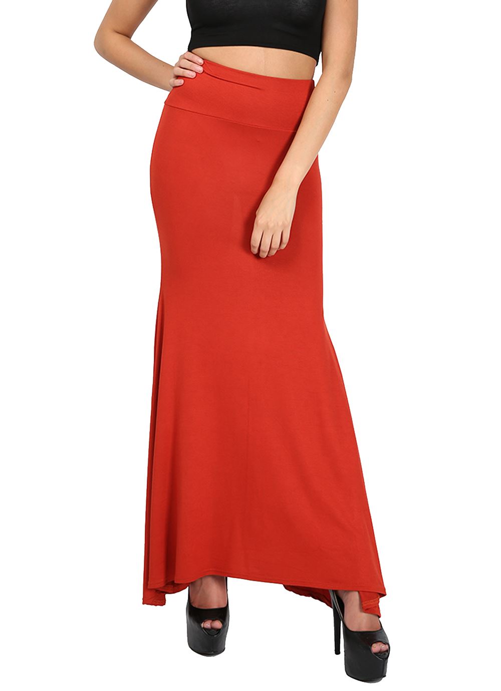 Ladies Women Full Length Plain Stretch Flared Frankie High Waist Long Maxi Skirt - Picture 18 of 25