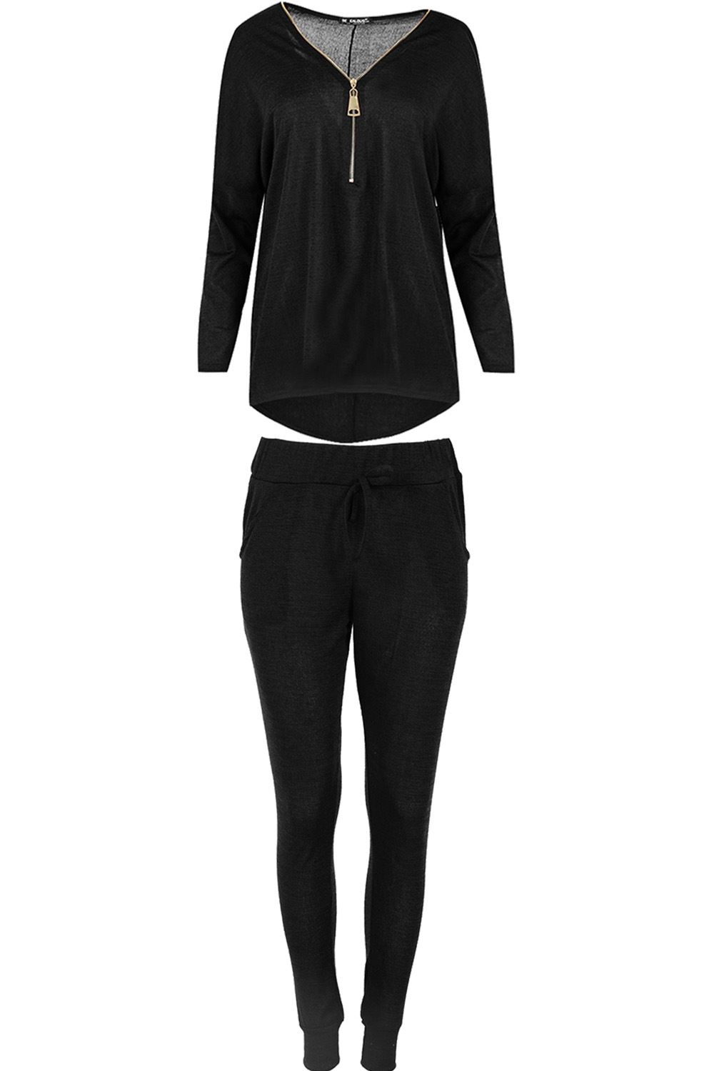 Ladies Tracksuit Womens Knitted Zip Up Laganlook Hi Lo Top Jogsuit
