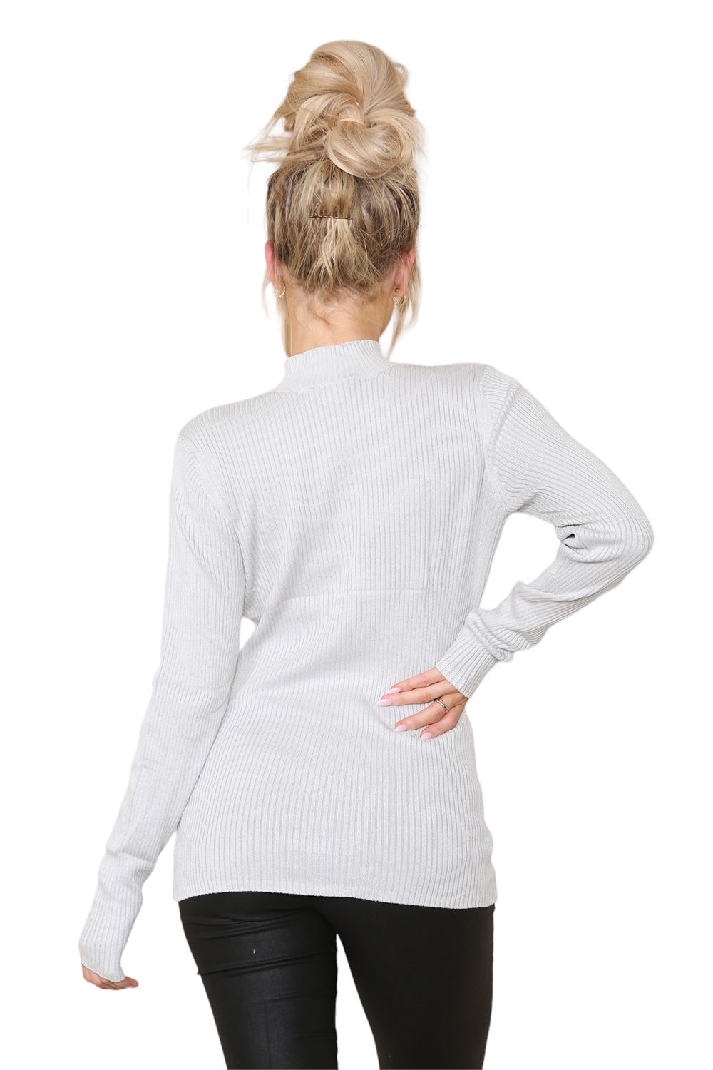 Womens Chunky Cable Ladies Polo Turtle High Neck Ribbed Pullover Long Jumper - Picture 10 of 10