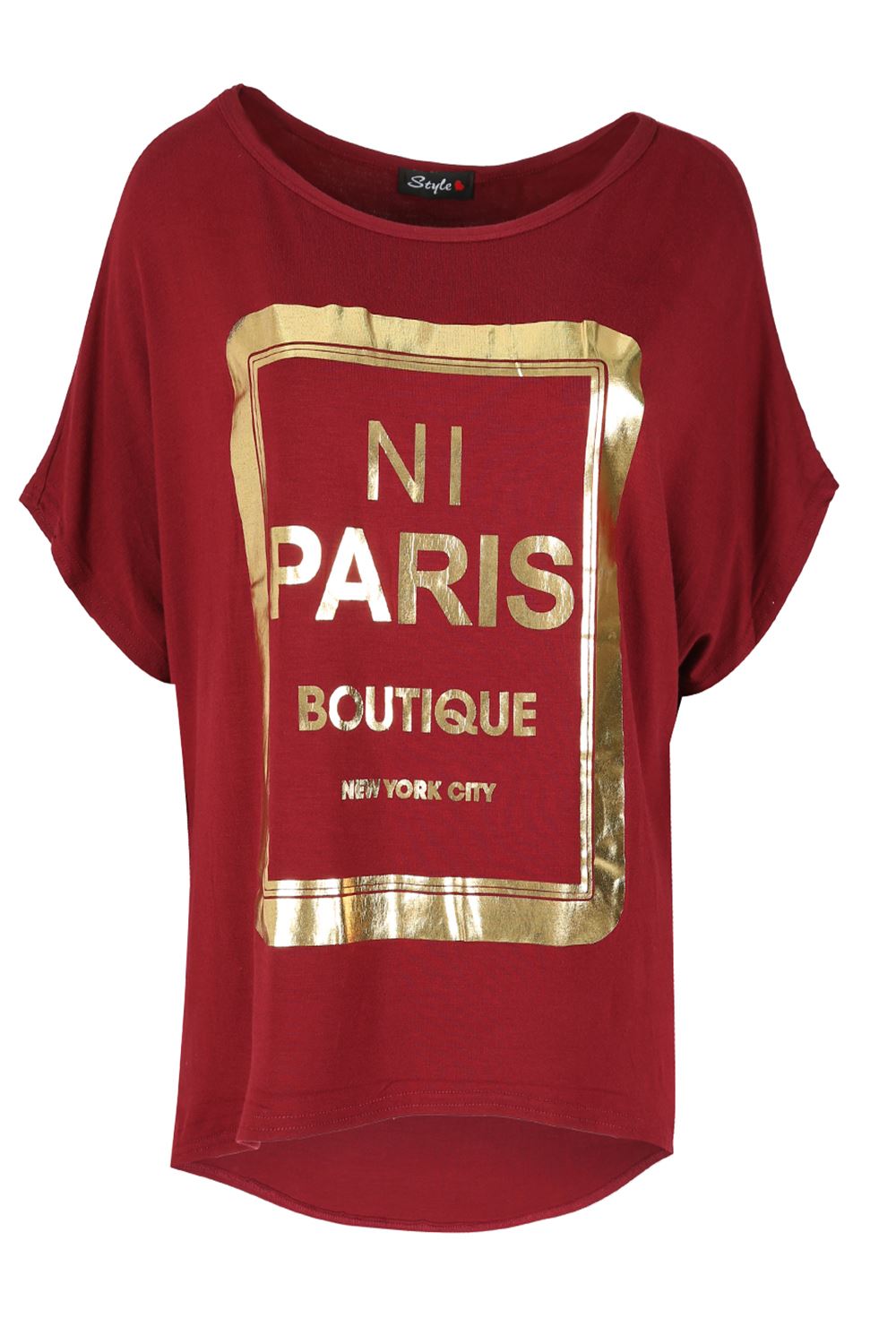 Ladies Womens PARIS 76 Printed Oversized Baggy Lagenlook Off Shoulder Tshirt Top - Picture 7 of 61