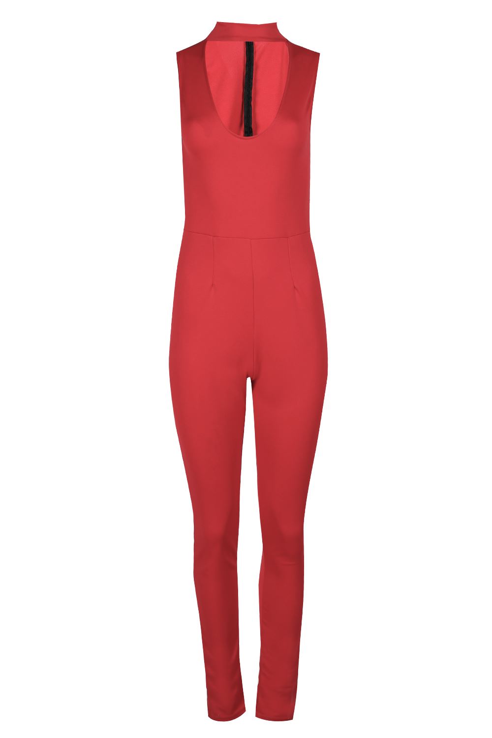 Womens Ladies Turtle Plunge Neck Keyhole Sleeveless Back Zip Scuba Jumpsuit