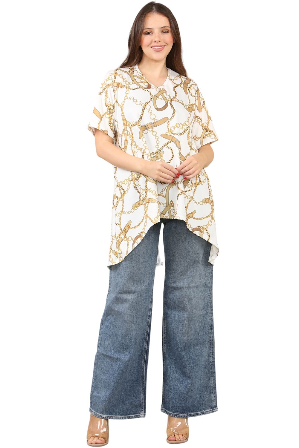 Womens Ladies V-Neck Short Sleeve Long Swing High Low Dipped Hem T-Shirt Top - Picture 35 of 40