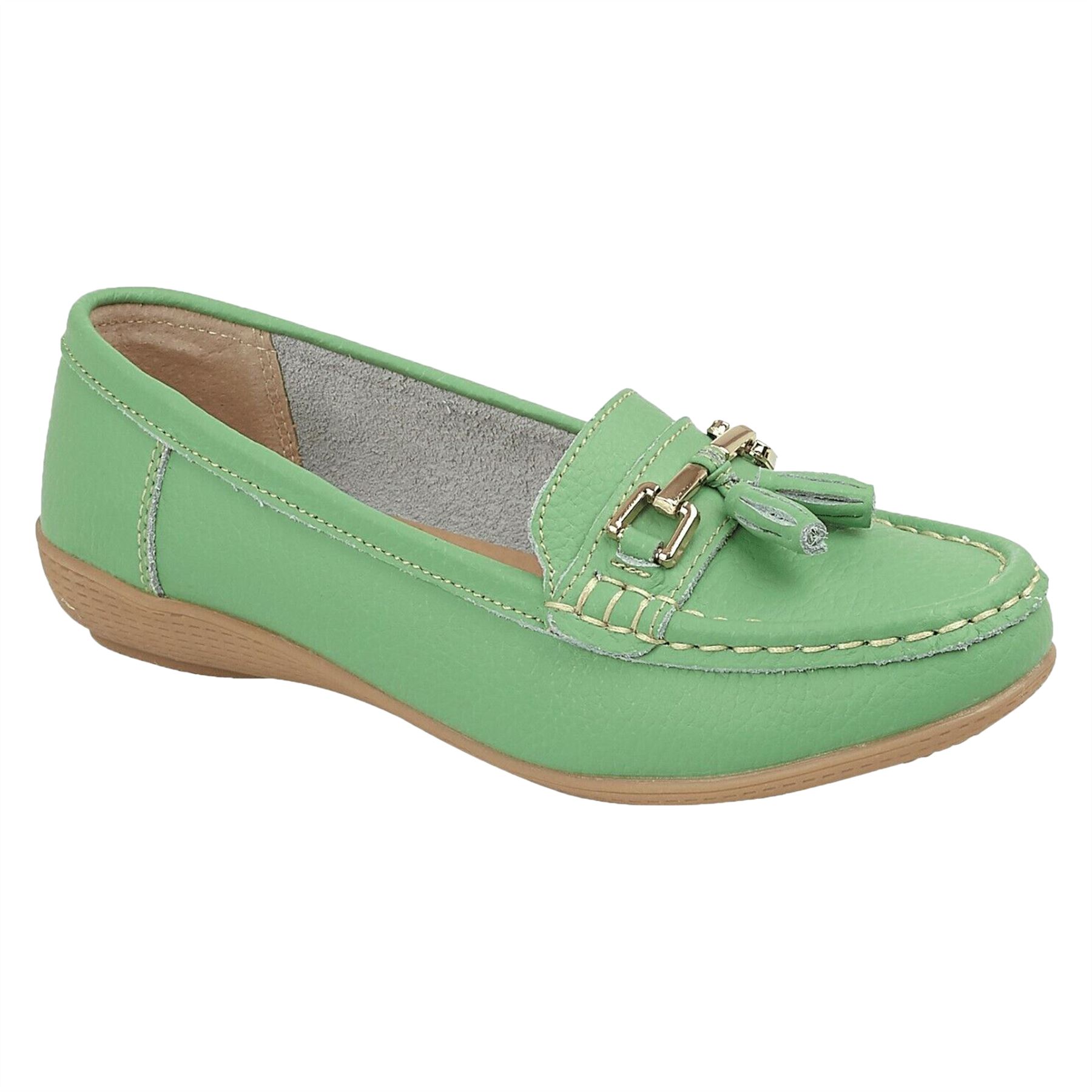 Ladies Wide Fit Shoes Slip On Womens Memory Foam Work Leather Loafer Shoe Size - Picture 2 of 40