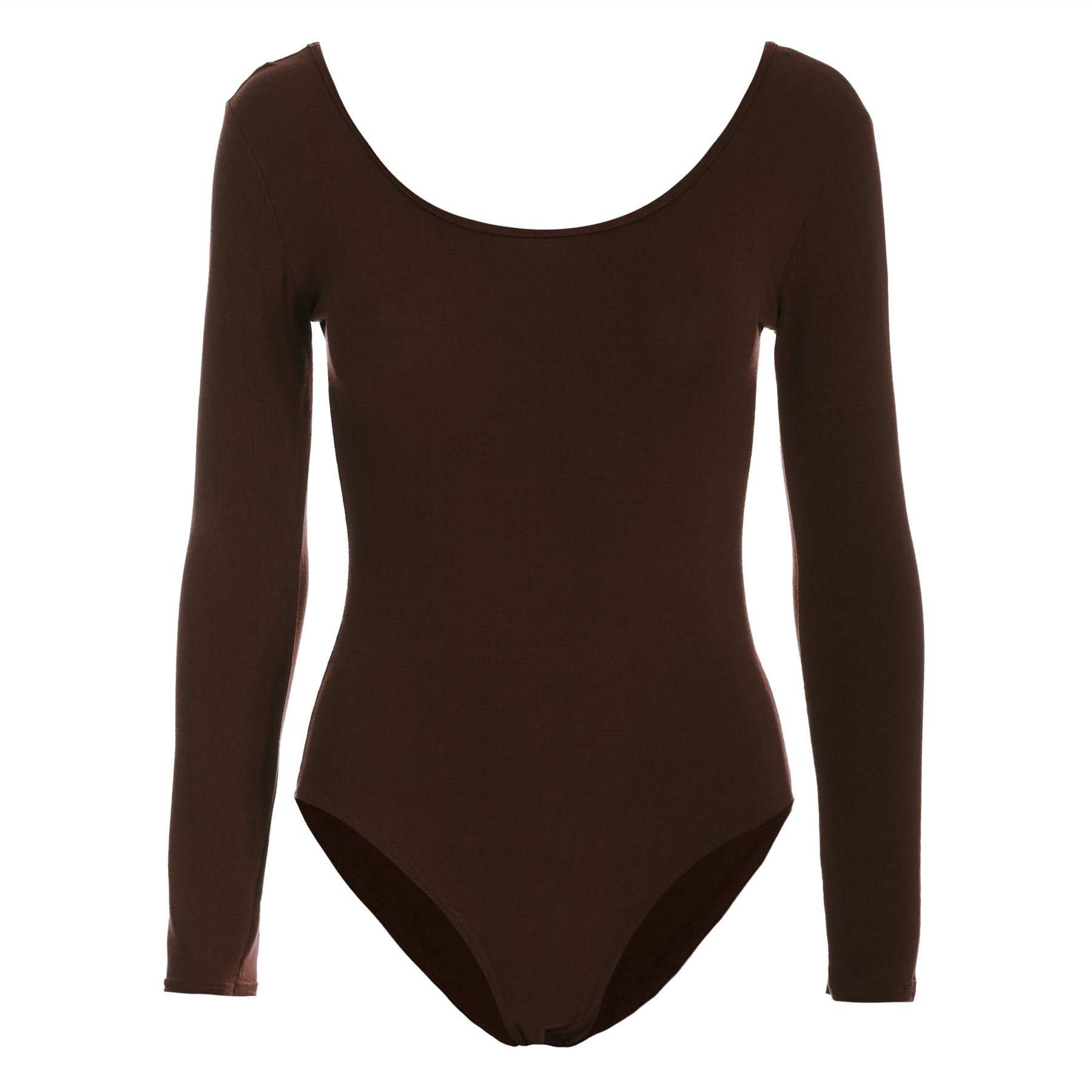 Womens Ladies Plain Jersey Long Sleeves Stretchy Leotard Bodysuit Top Plus Sizes - Picture 15 of 53