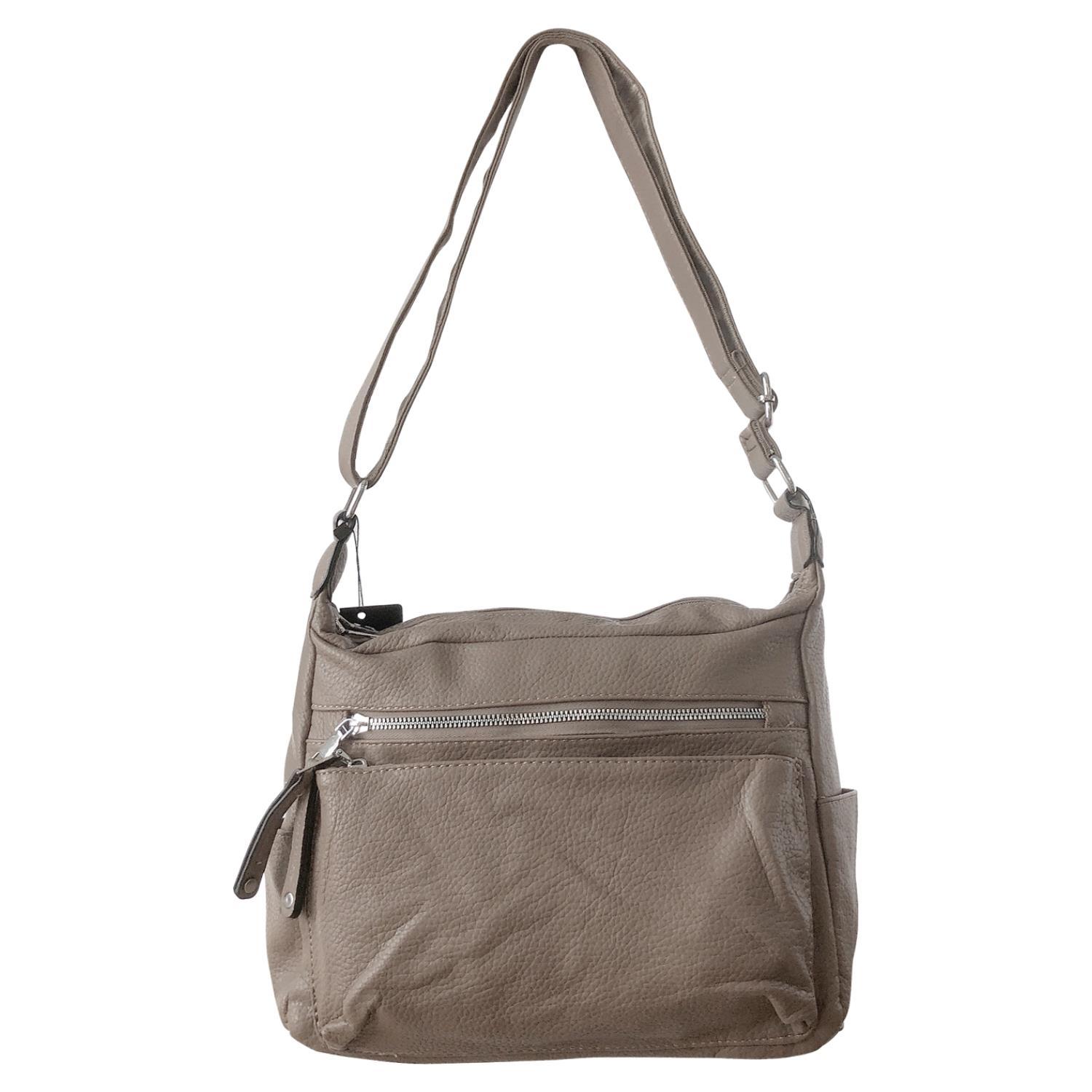 Ladies Tan Handbag Faux Leather Shoulder Bag with Multi Compartments & Strap - Picture 24 of 30