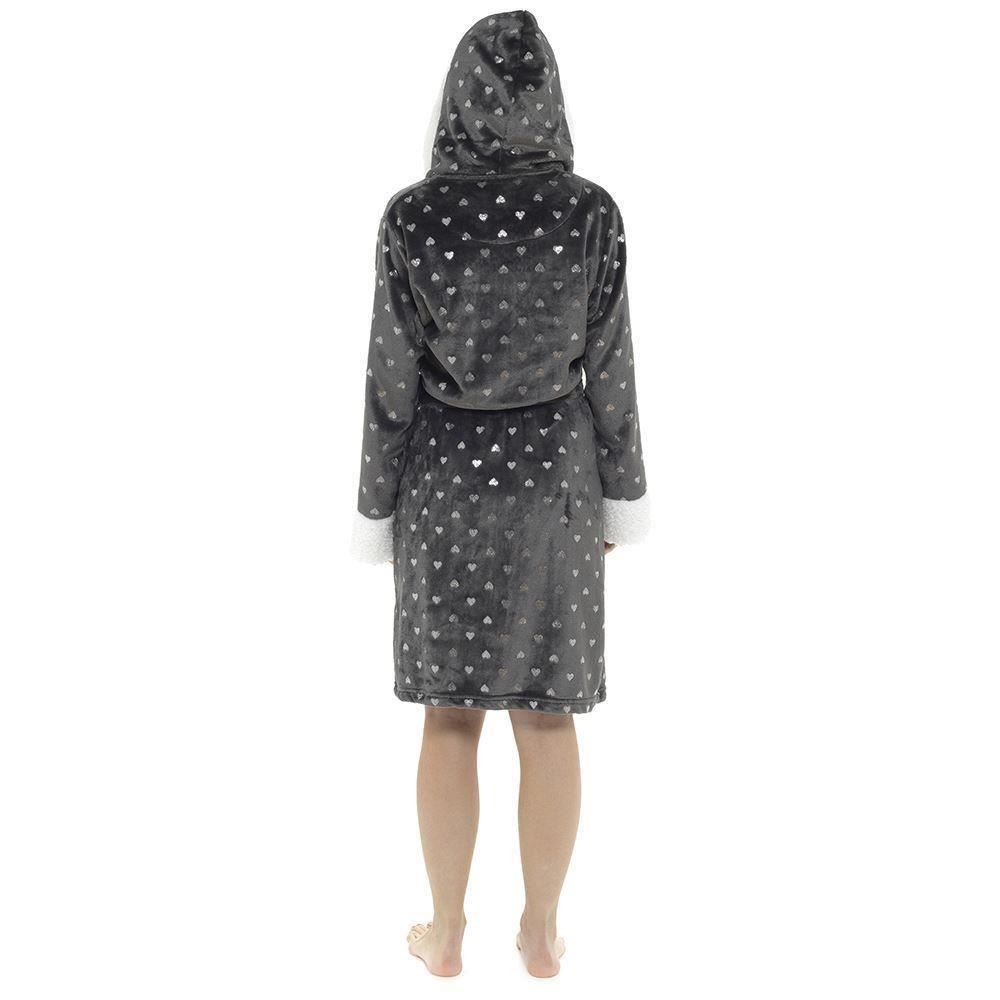 Womens Ladies Teddy Fleece Lined Dressing Gown Fluffy Snuggle Soft Warm