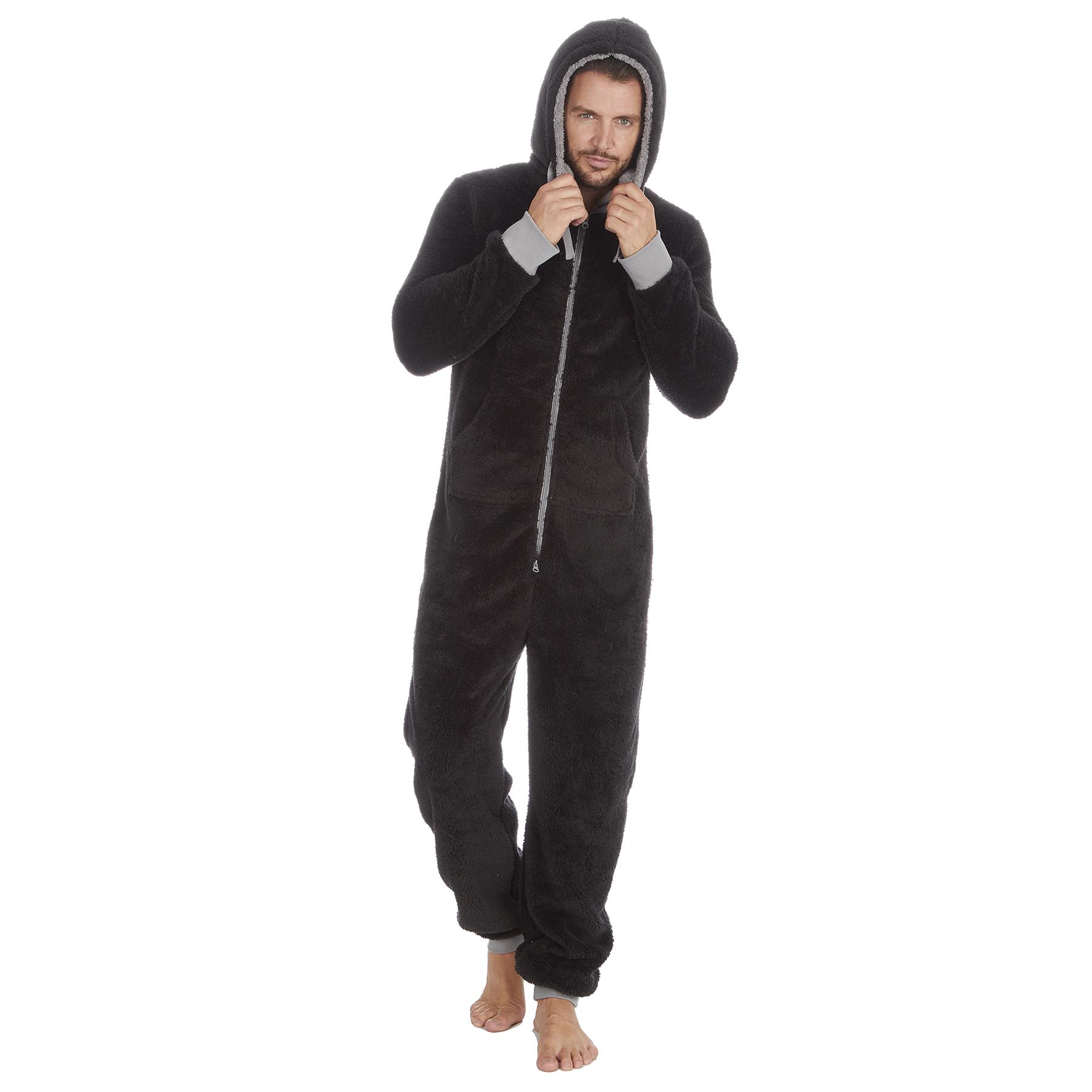 Mens Snuggle Warm Soft Fleece Hooded Zip 1Onesie All In One Jumpsuit Pyjamas UK - Picture 20 of 56