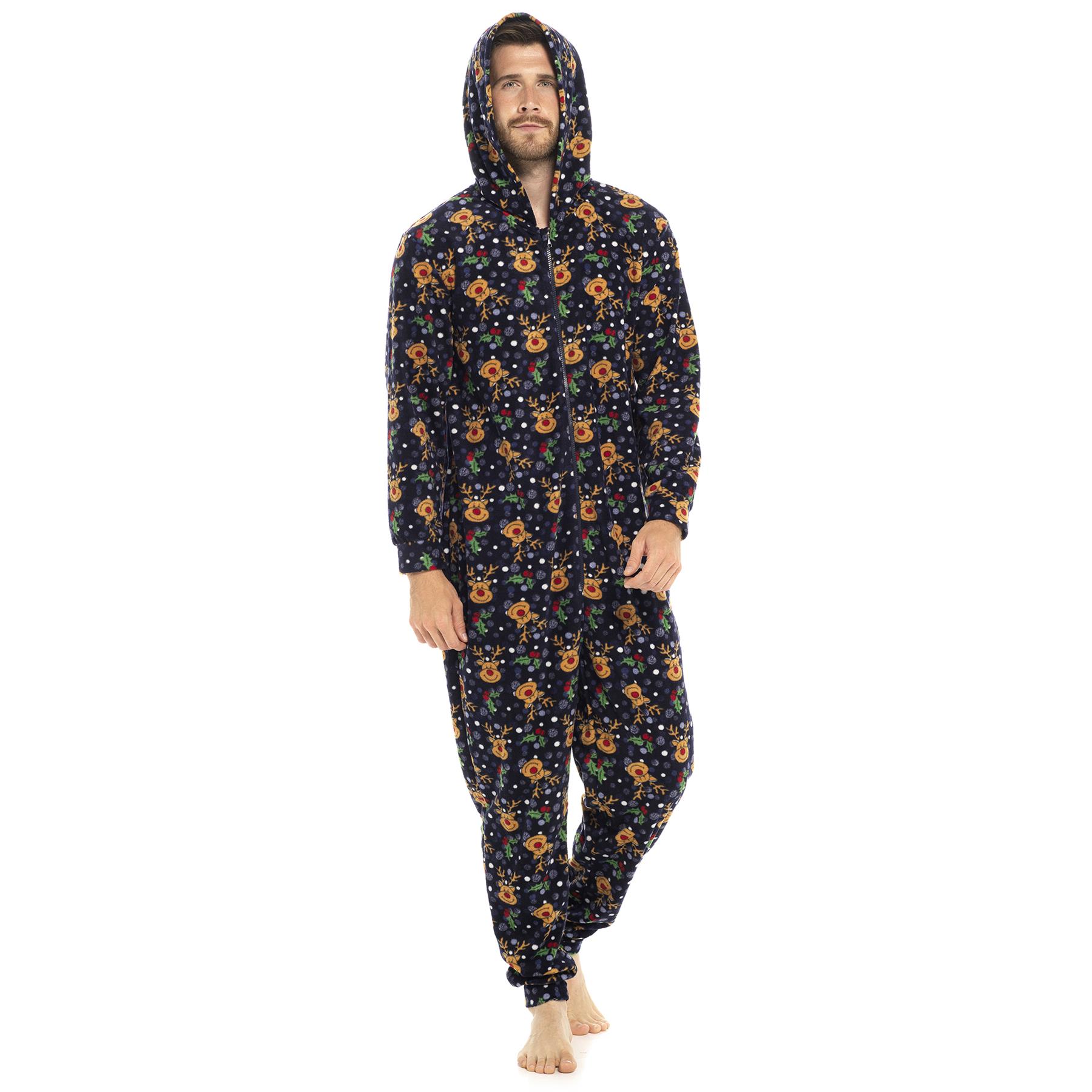 Mens Snuggle Warm Soft Fleece Hooded Zip 1Onesie All In One Jumpsuit Pyjamas UK - Picture 38 of 56