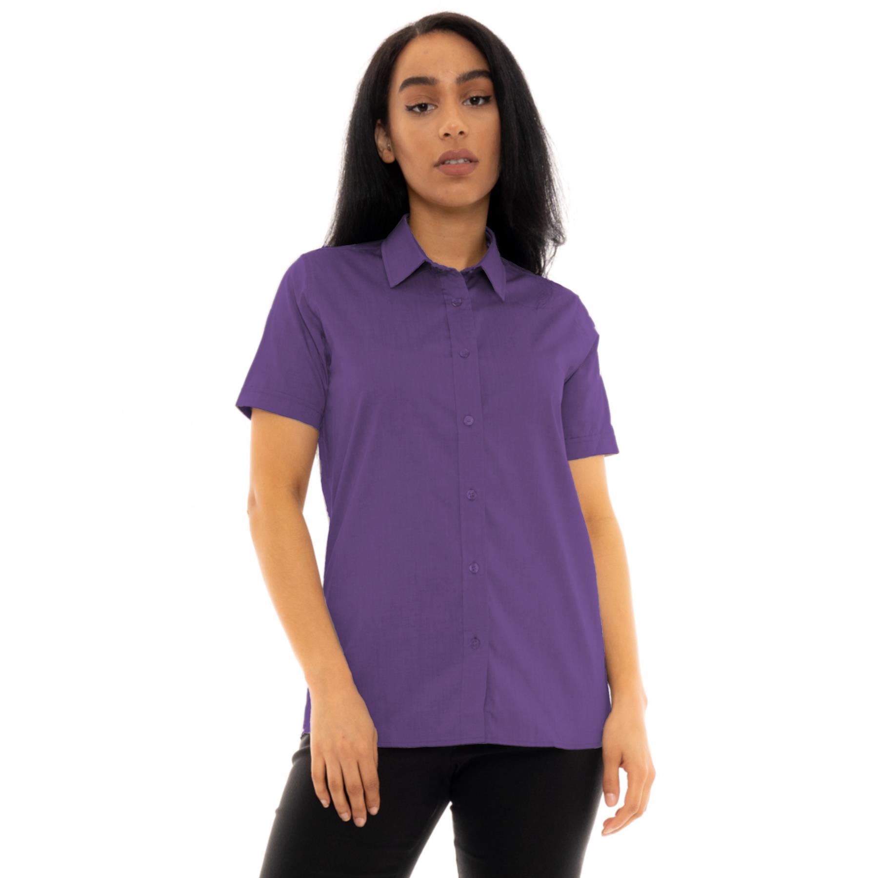 Ladies Womens Short Sleeve Blouses Office Shirts Work Formal Smart Top Size 8-26 - Picture 20 of 44
