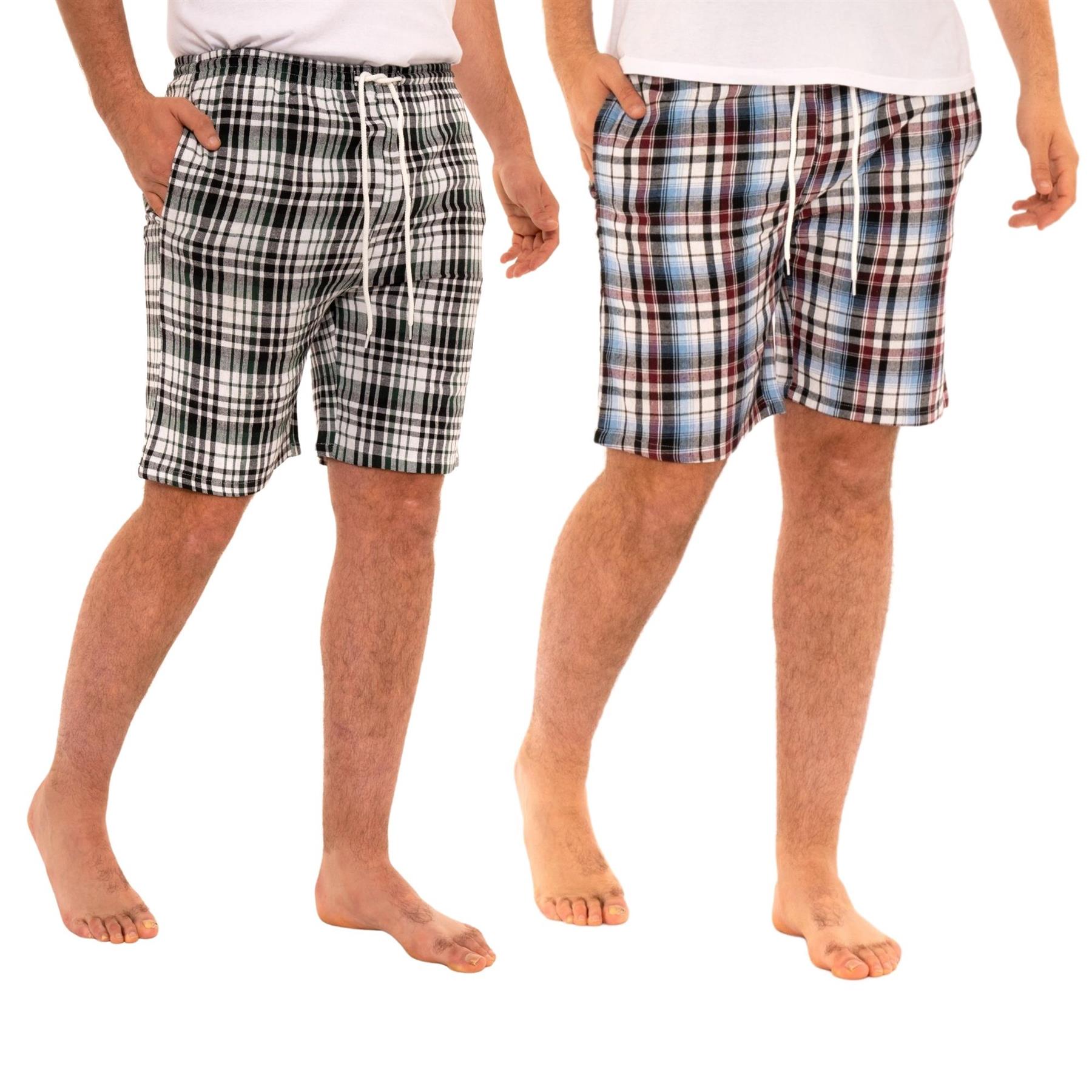 Mens Lounge Shorts Checked Woven Pyjamas Multipacks Cotton Elasticated Bottoms - Picture 10 of 19
