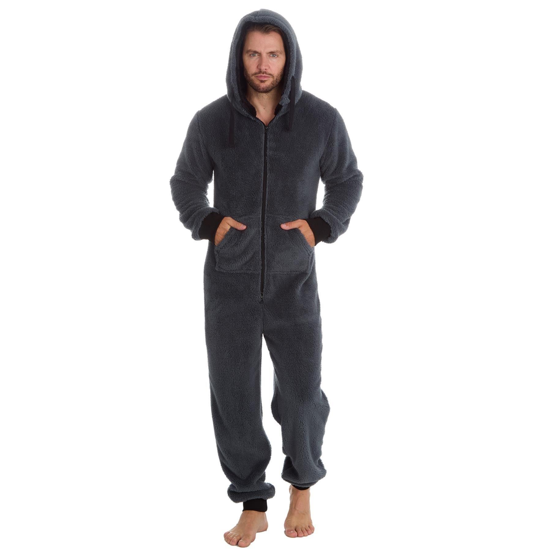 Mens Snuggle Warm Soft Fleece Hooded Zip 1Onesie All In One Jumpsuit Pyjamas UK - Picture 50 of 56
