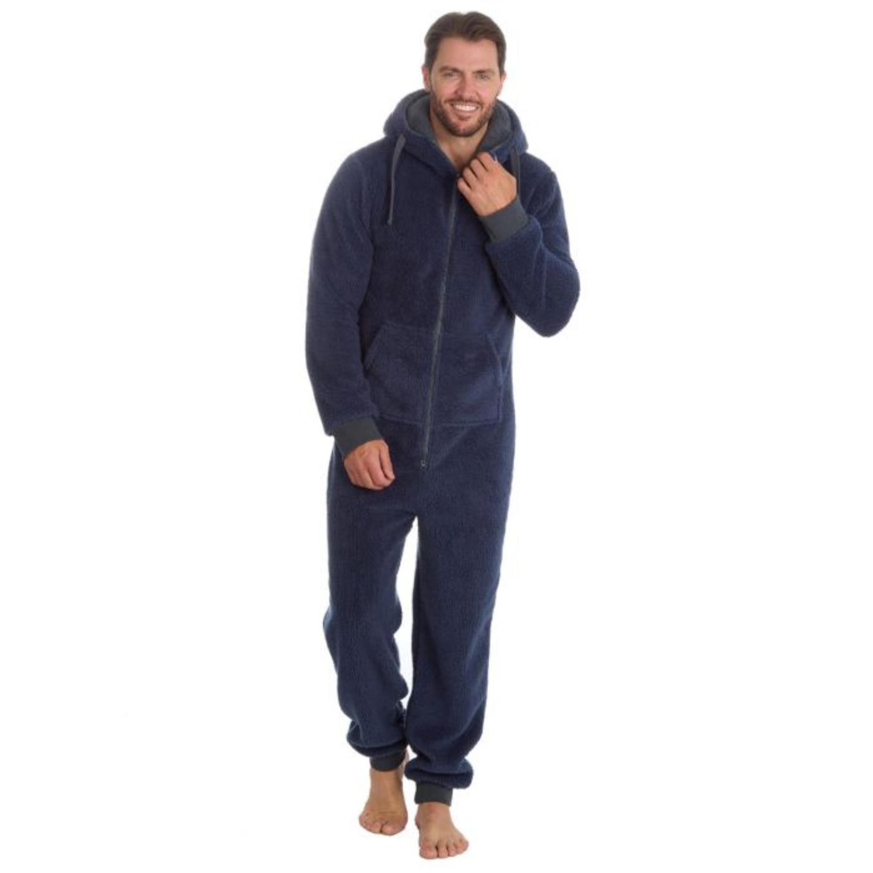 Mens Snuggle Warm Soft Fleece Hooded Zip 1Onesie All In One Jumpsuit Pyjamas UK - Picture 55 of 56