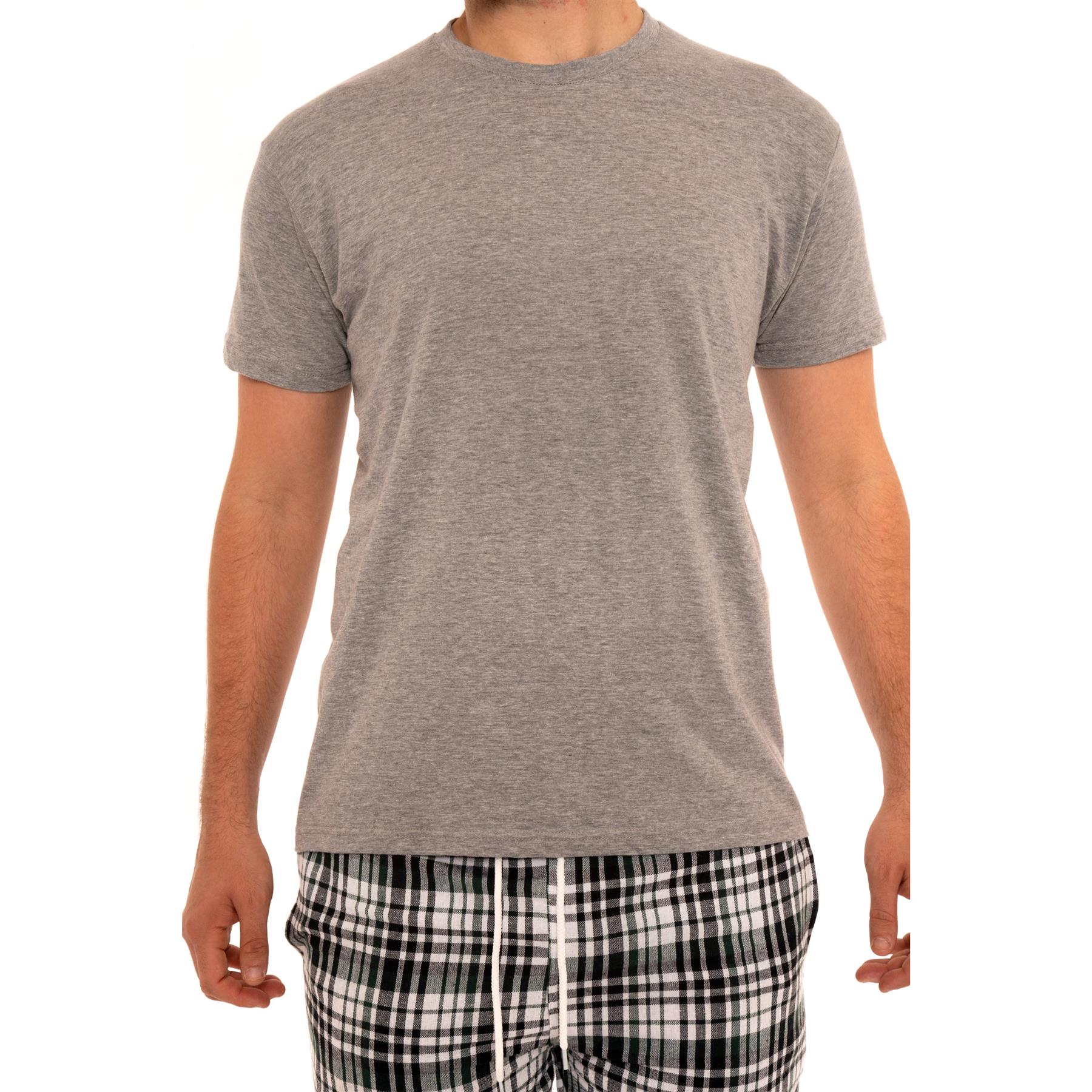 Mens Woven Pyjamas Cotton PJ Set Short Sleeve Crew Lounge Top Soft Check Shorts - Picture 24 of 34