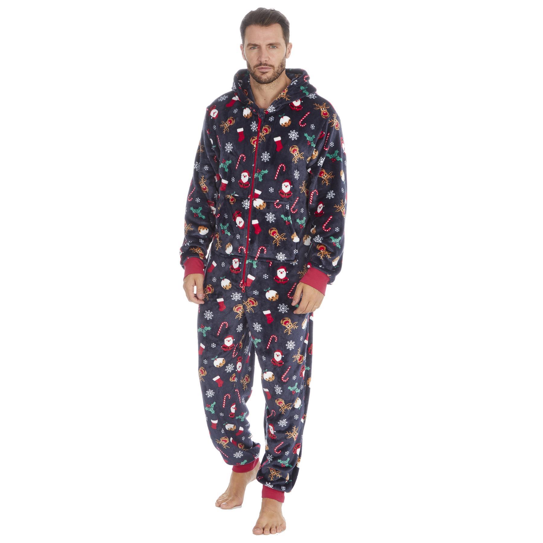 Mens Snuggle Warm Soft Fleece Hooded Zip 1Onesie All In One Jumpsuit Pyjamas UK - Picture 2 of 56
