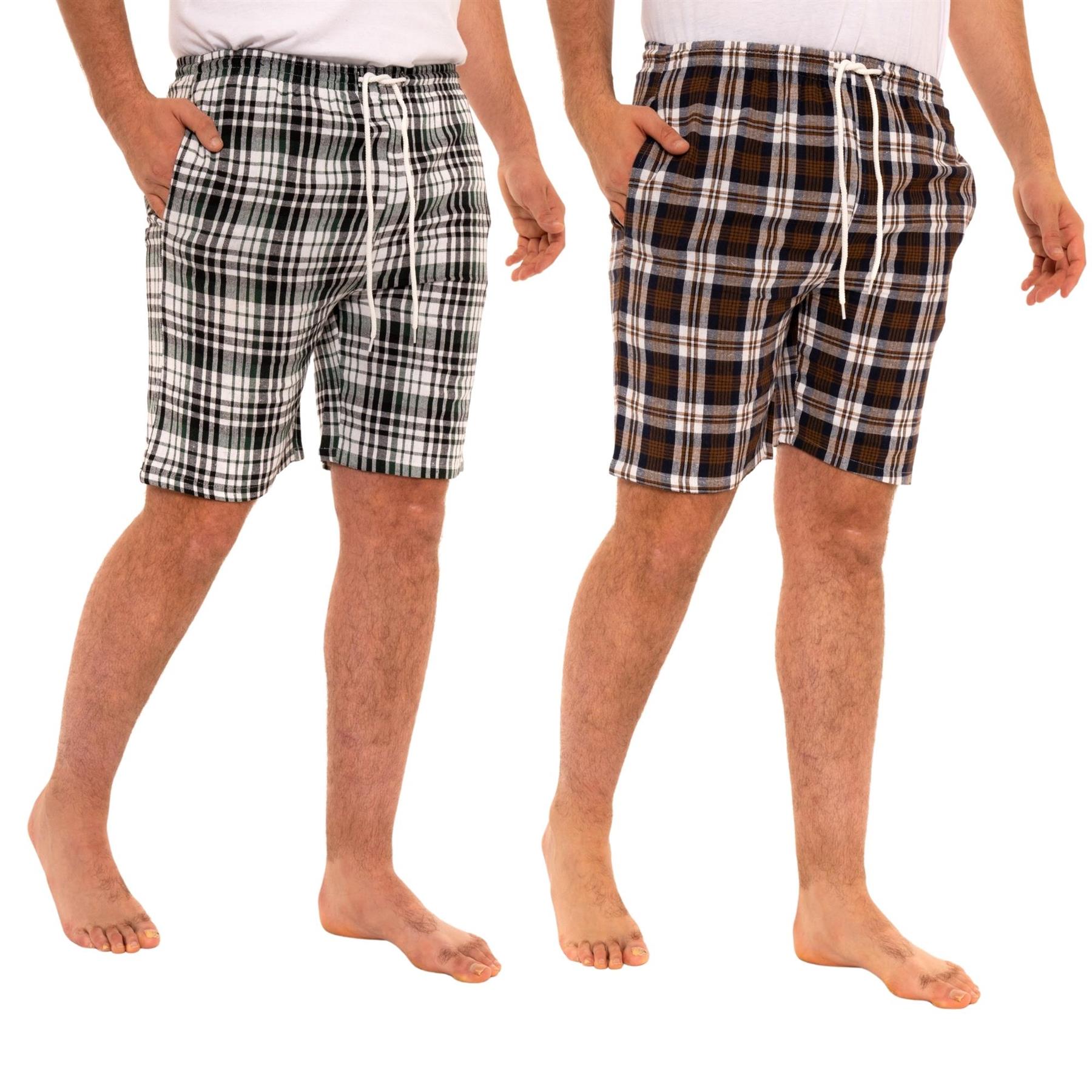 Mens Lounge Shorts Checked Woven Pyjamas Multipacks Cotton Elasticated Bottoms - Picture 14 of 19