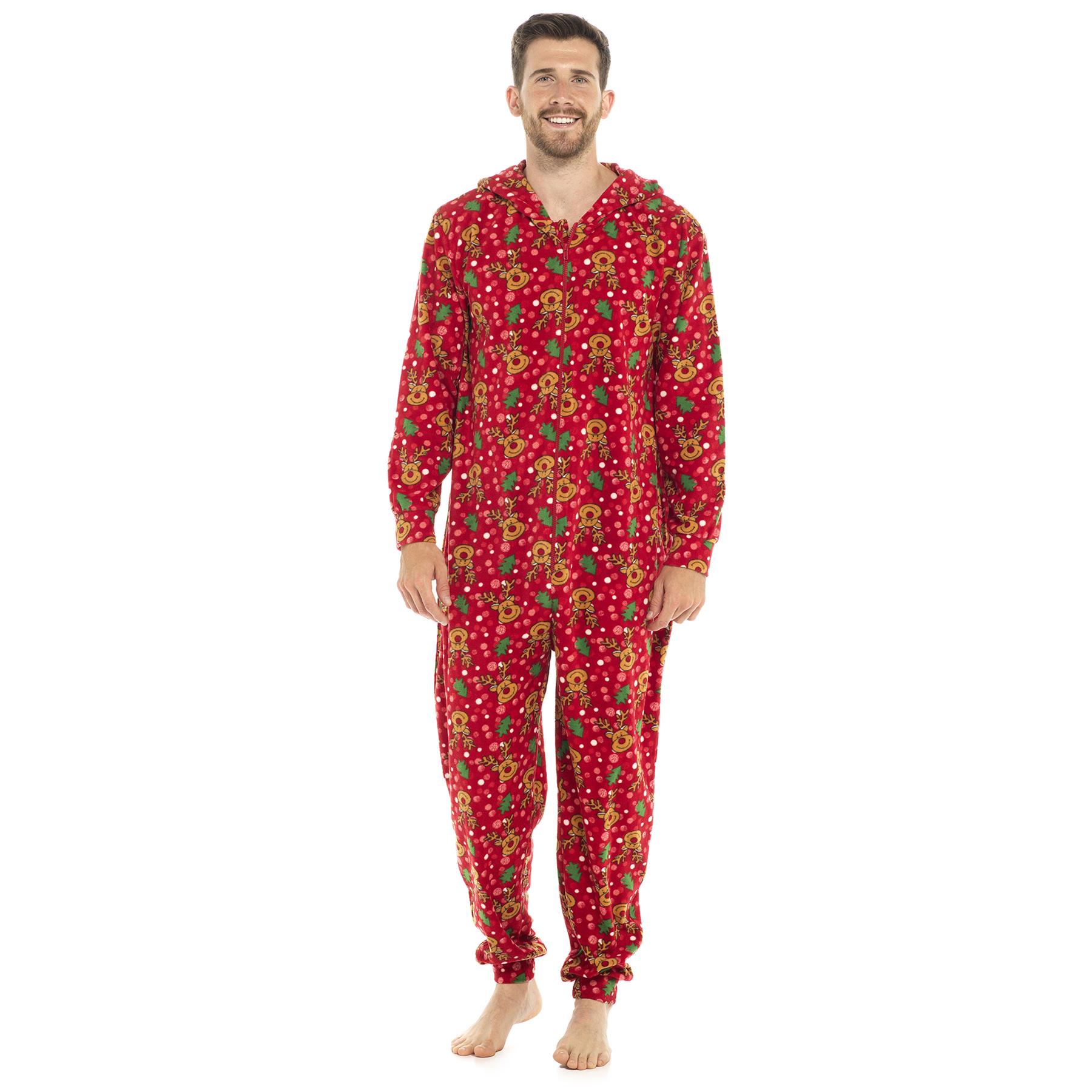 Mens Snuggle Warm Soft Fleece Hooded Zip 1Onesie All In One Jumpsuit Pyjamas UK - Picture 44 of 56