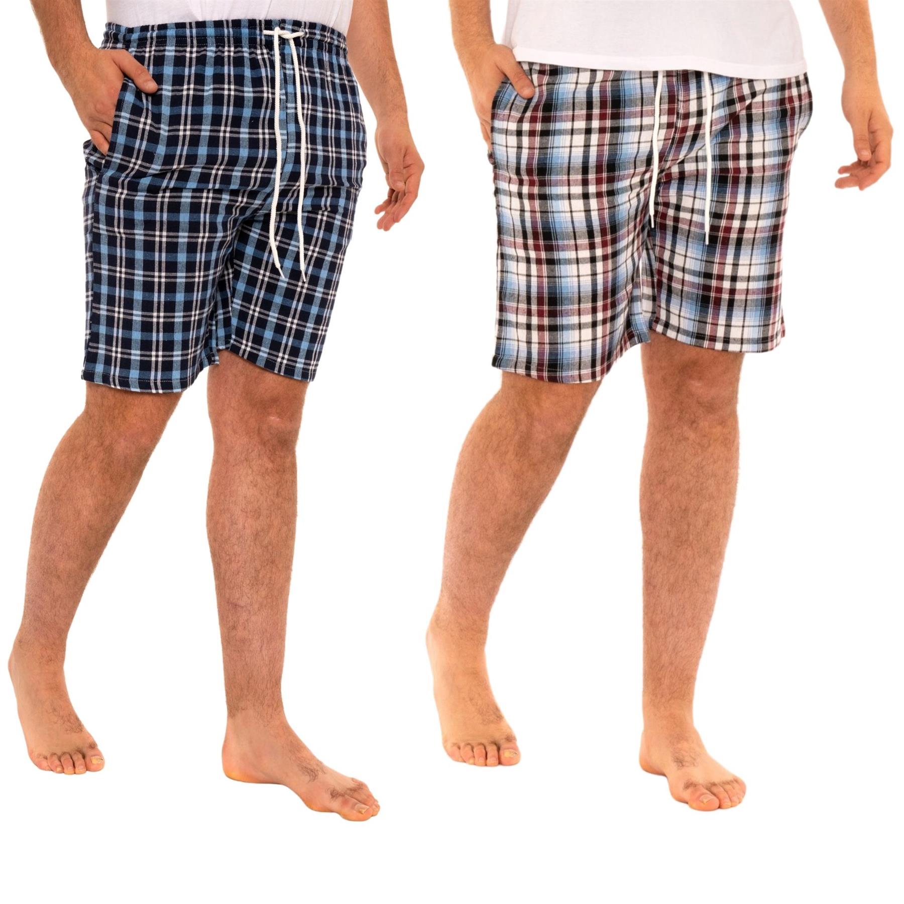 Mens Lounge Shorts Checked Woven Pyjamas Multipacks Cotton Elasticated Bottoms - Picture 15 of 19