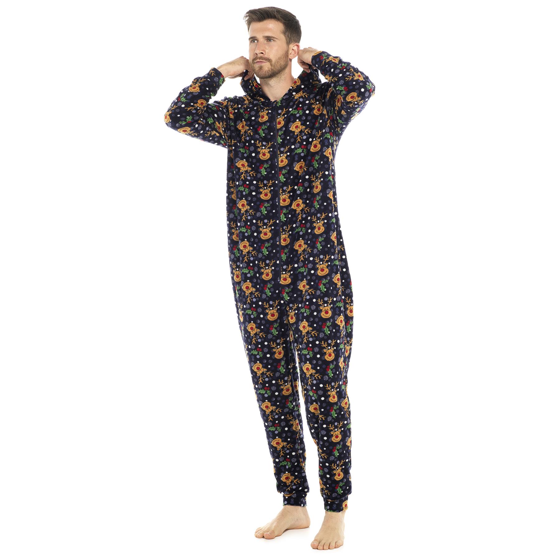 Mens Snuggle Warm Soft Fleece Hooded Zip 1Onesie All In One Jumpsuit Pyjamas UK - Picture 37 of 56