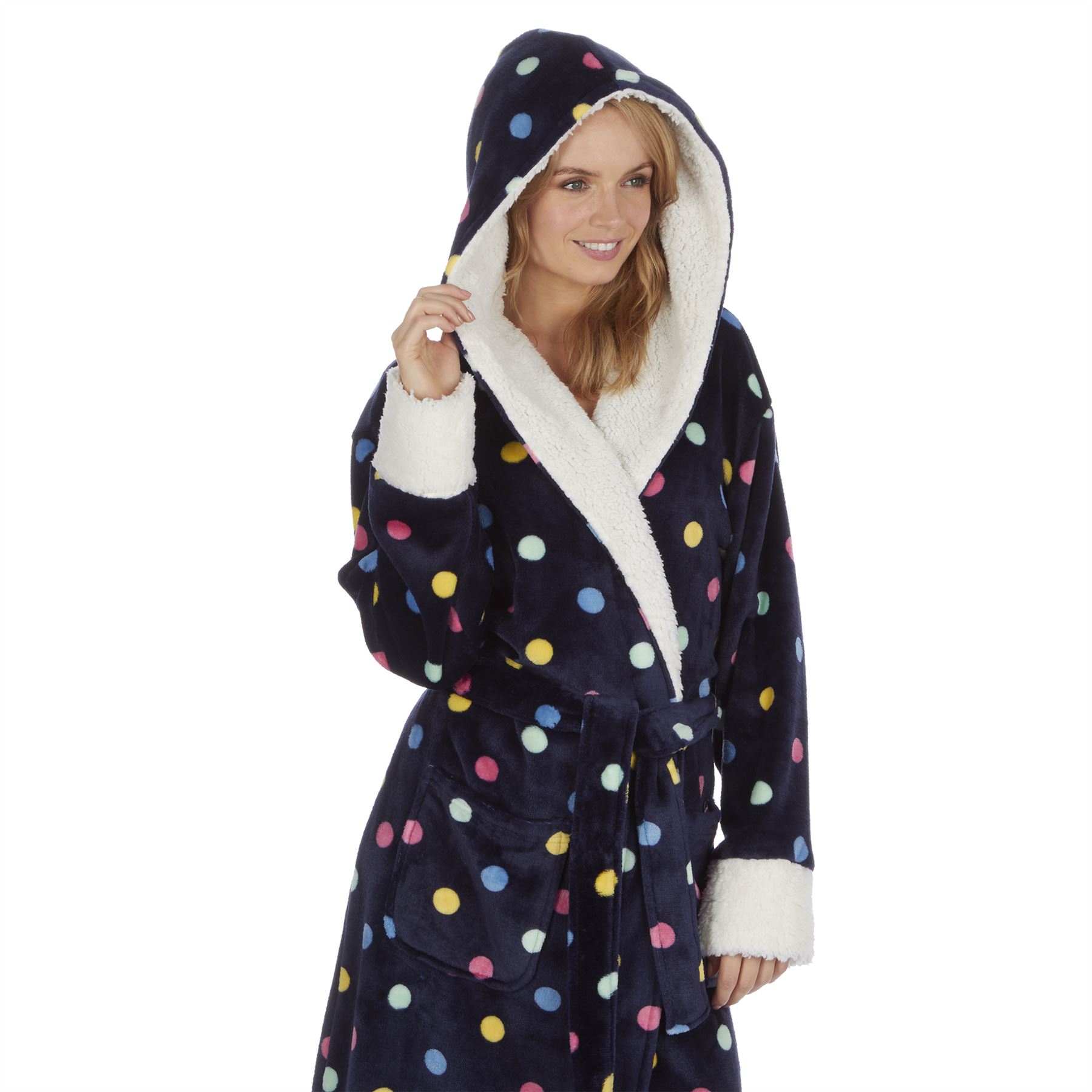 Womens Ladies Teddy Fleece Lined Dressing Gown Fluffy Snuggle Soft Warm