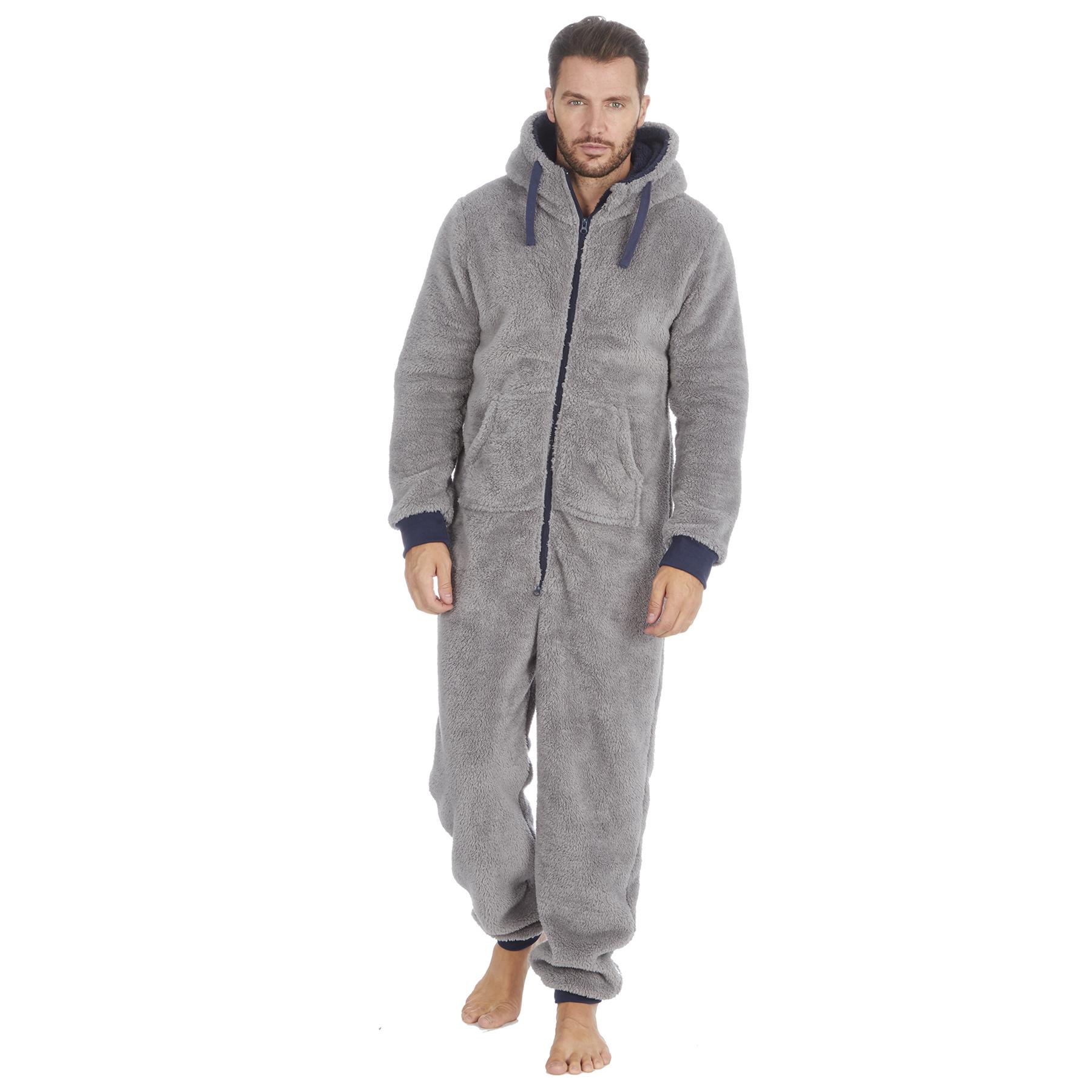 Mens Snuggle Warm Soft Fleece Hooded Zip 1Onesie All In One Jumpsuit Pyjamas UK - Picture 15 of 56