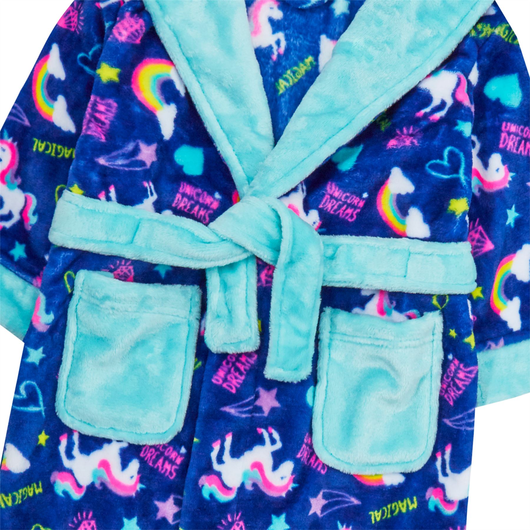Girls Kids Plush Fleece Unicorn Dressing Gown Hooded Robe Sleepwear