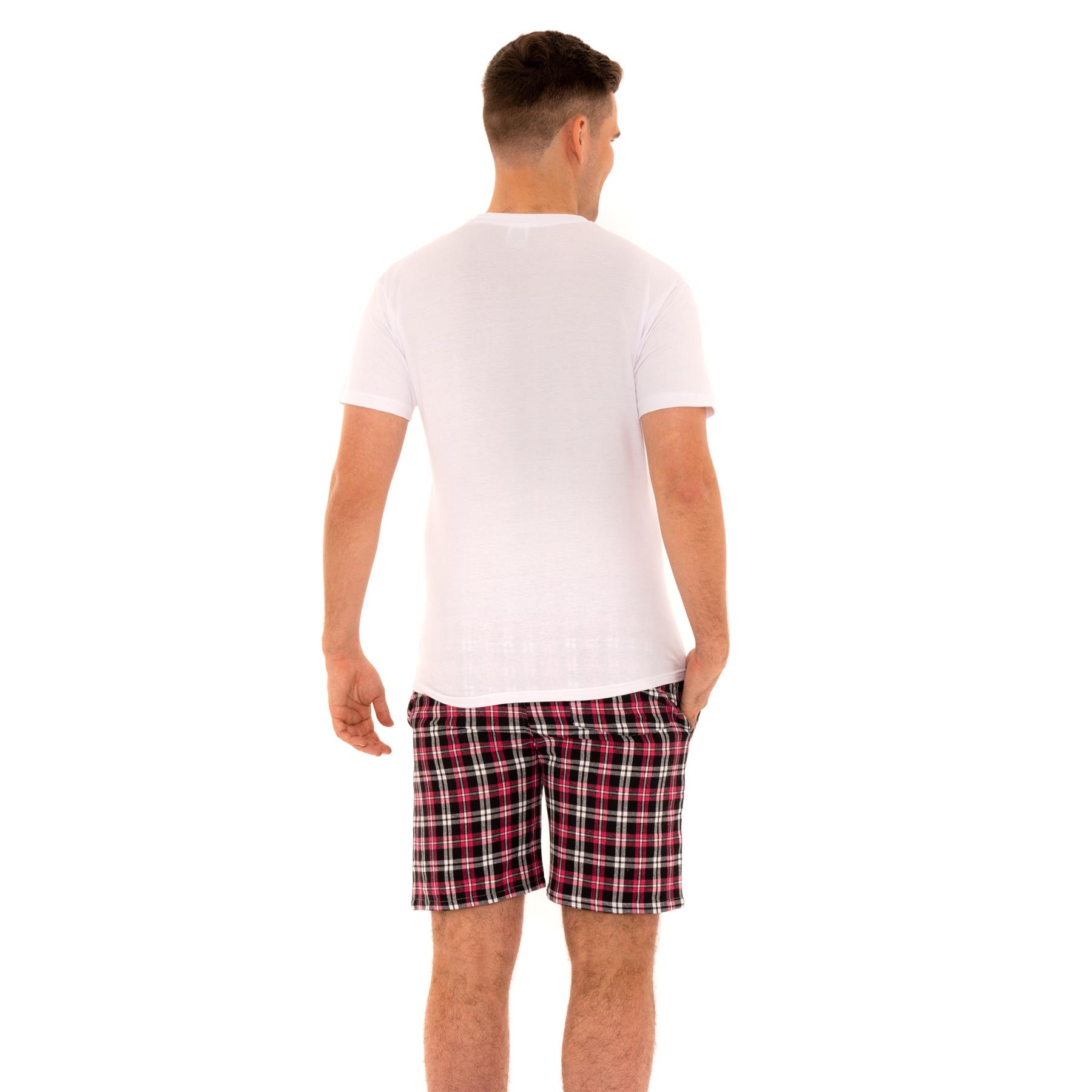 Mens Woven Pyjamas Cotton PJ Set Short Sleeve Crew Lounge Top Soft Check Shorts - Picture 33 of 34