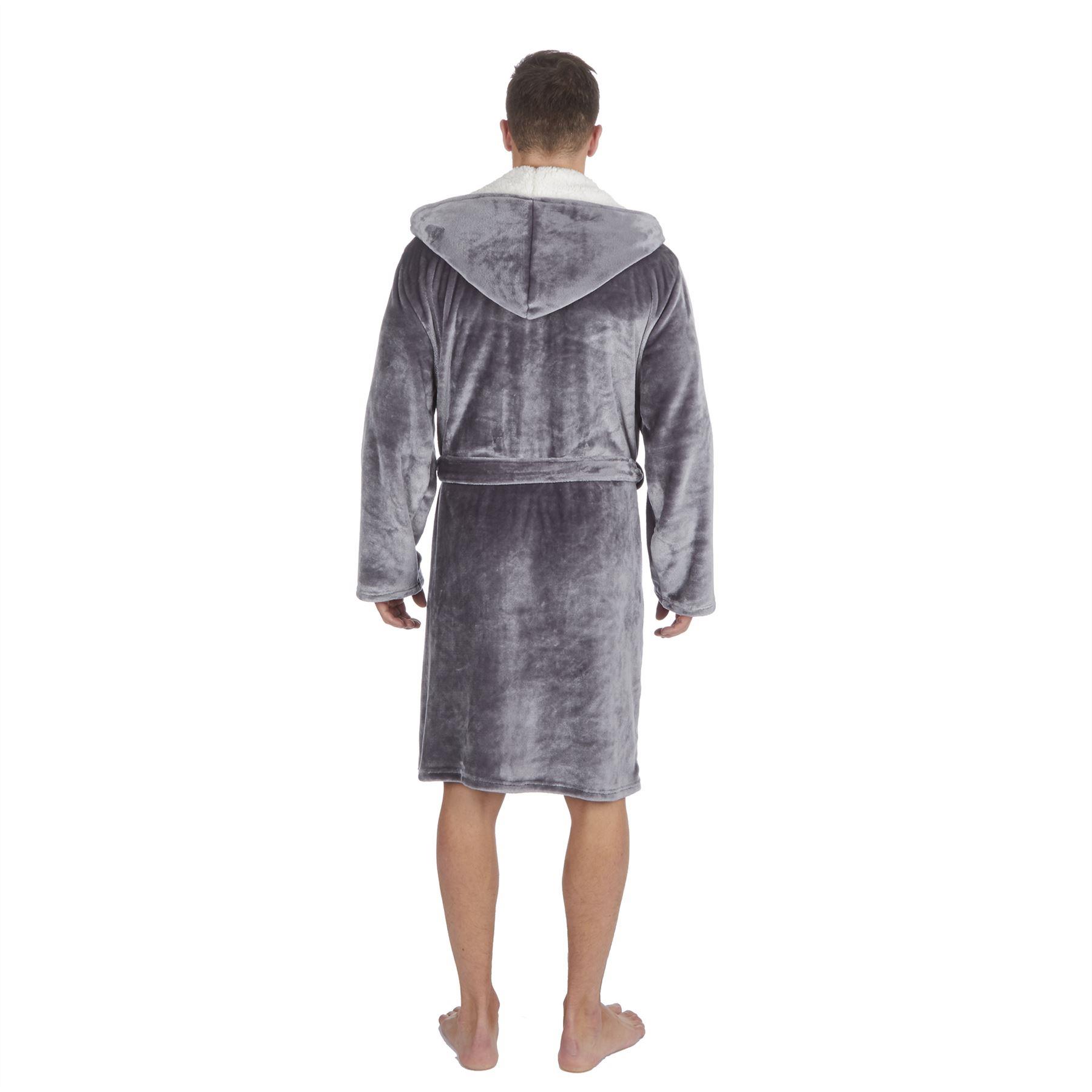 Men Dressing Gown Snuggle Fleece Super Soft Luxury Warm Hooded Robe Loungewear - Picture 8 of 8