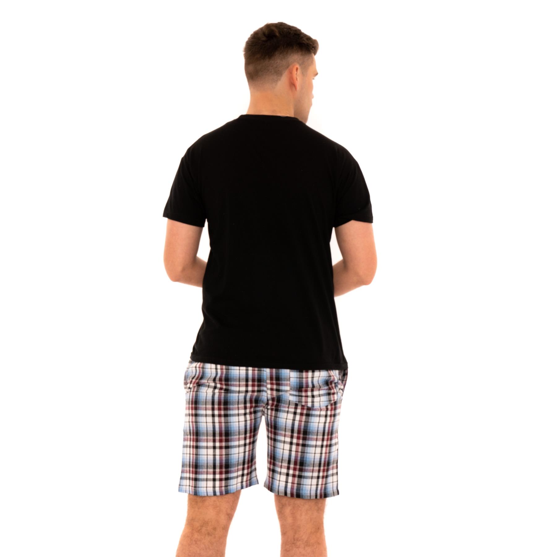Mens Woven Pyjamas Cotton PJ Set Short Sleeve Crew Lounge Top Soft Check Shorts - Picture 15 of 34