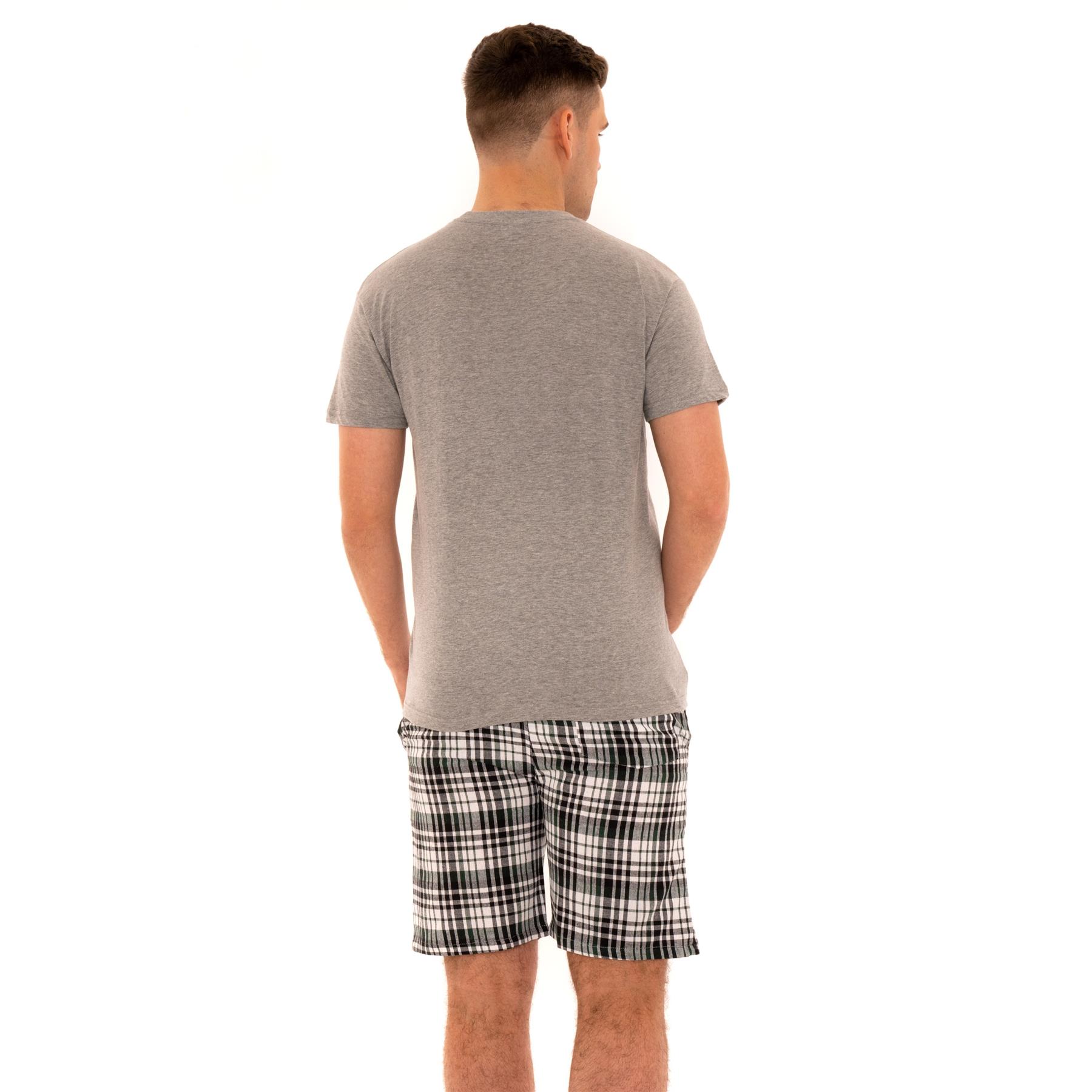 Mens Woven Pyjamas Cotton PJ Set Short Sleeve Crew Lounge Top Soft Check Shorts - Picture 23 of 34