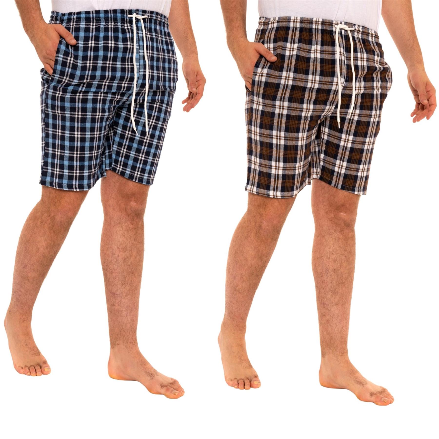 Mens Lounge Shorts Checked Woven Pyjamas Multipacks Cotton Elasticated Bottoms - Picture 16 of 19