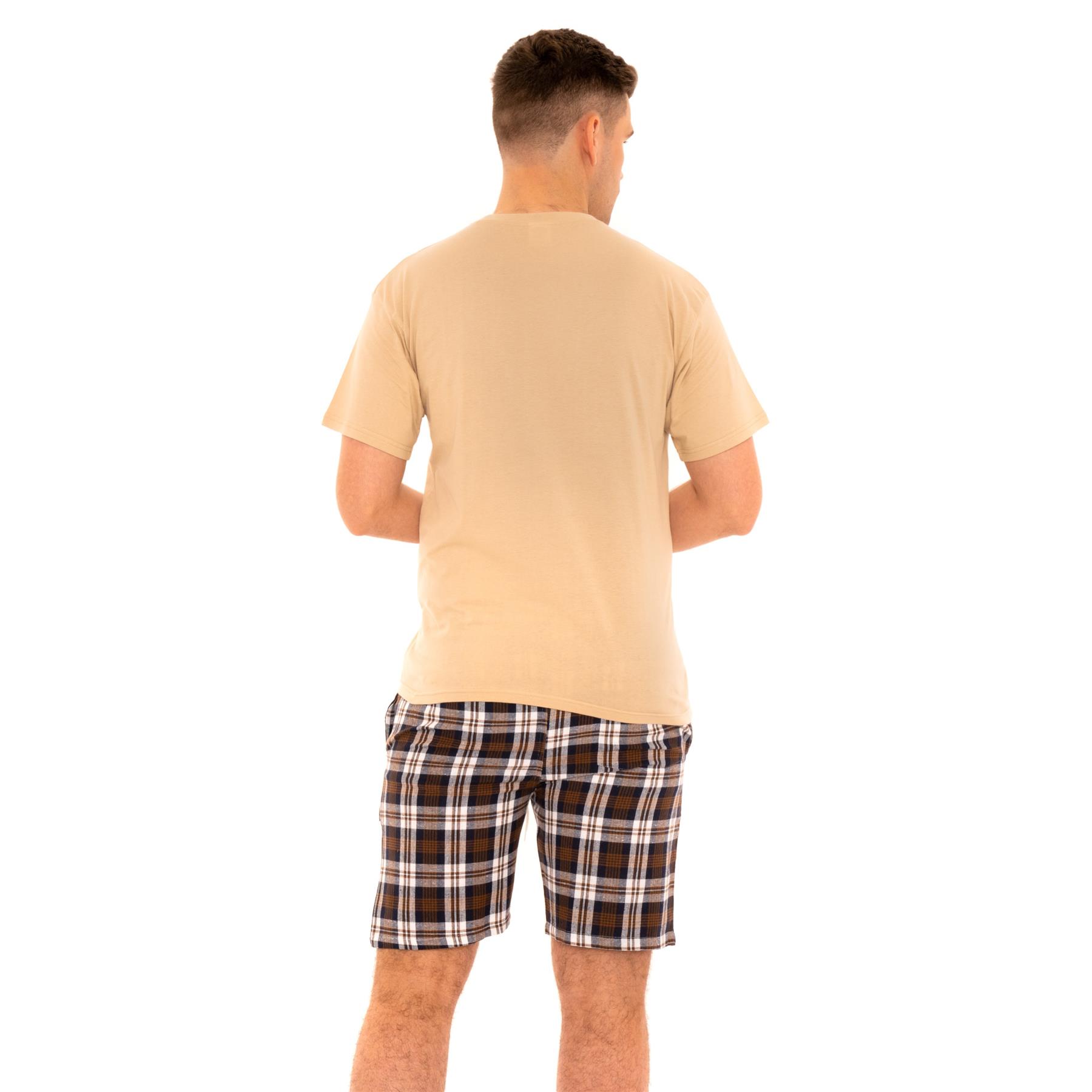Mens Woven Pyjamas Cotton PJ Set Short Sleeve Crew Lounge Top Soft Check Shorts - Picture 19 of 34