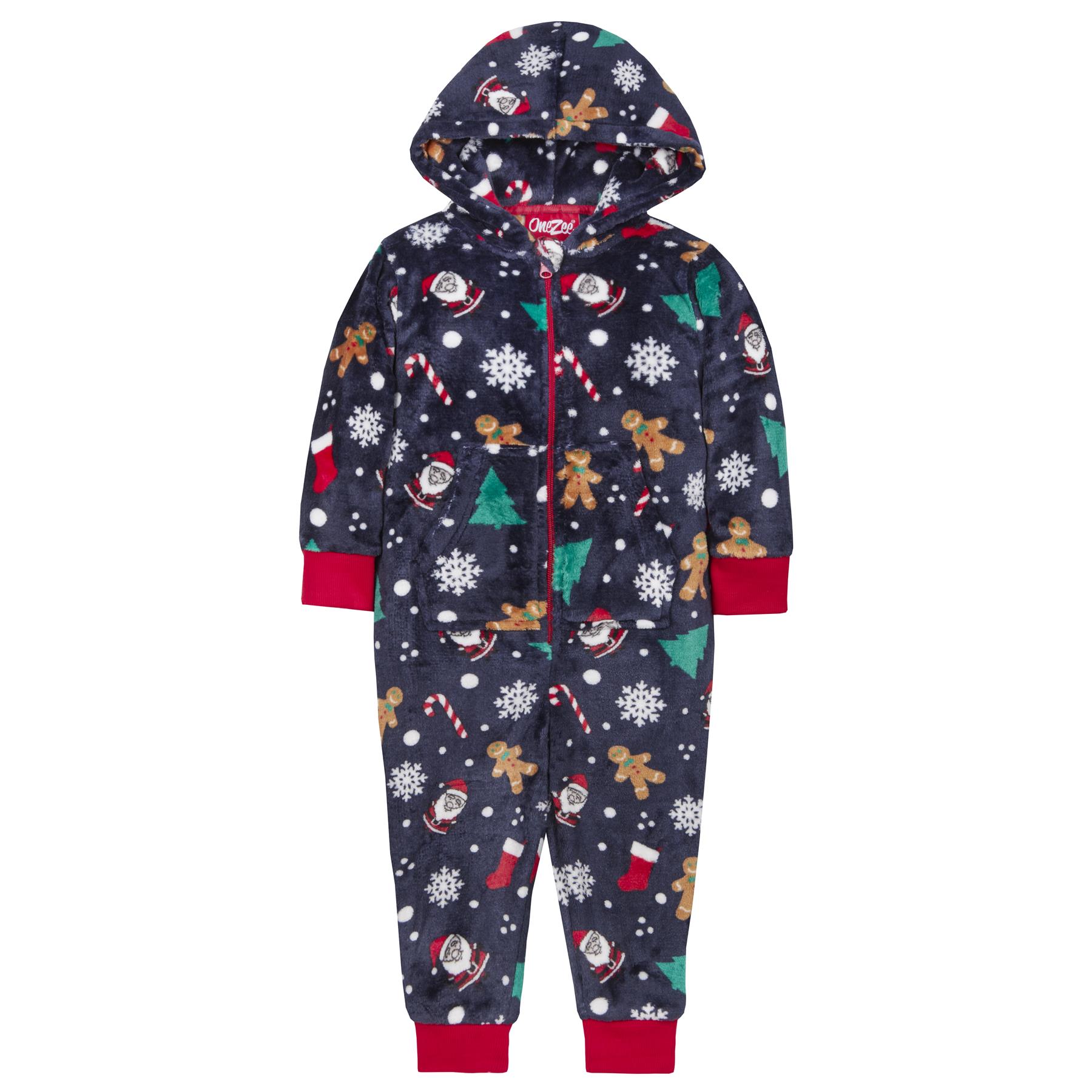 Unisex All in One Christmas Hooded Pyjamas Xmas Loungewear Couples Matching PJs - Picture 41 of 41