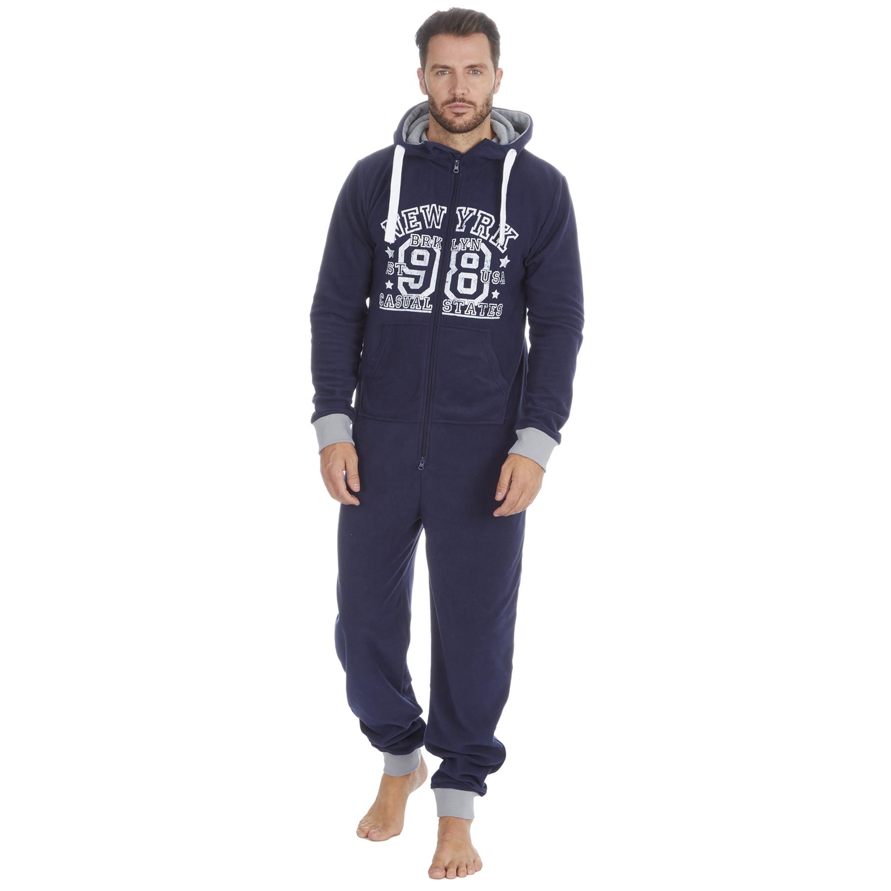 Mens Snuggle Warm Soft Fleece Hooded Zip 1Onesie All In One Jumpsuit Pyjamas UK - Picture 33 of 56