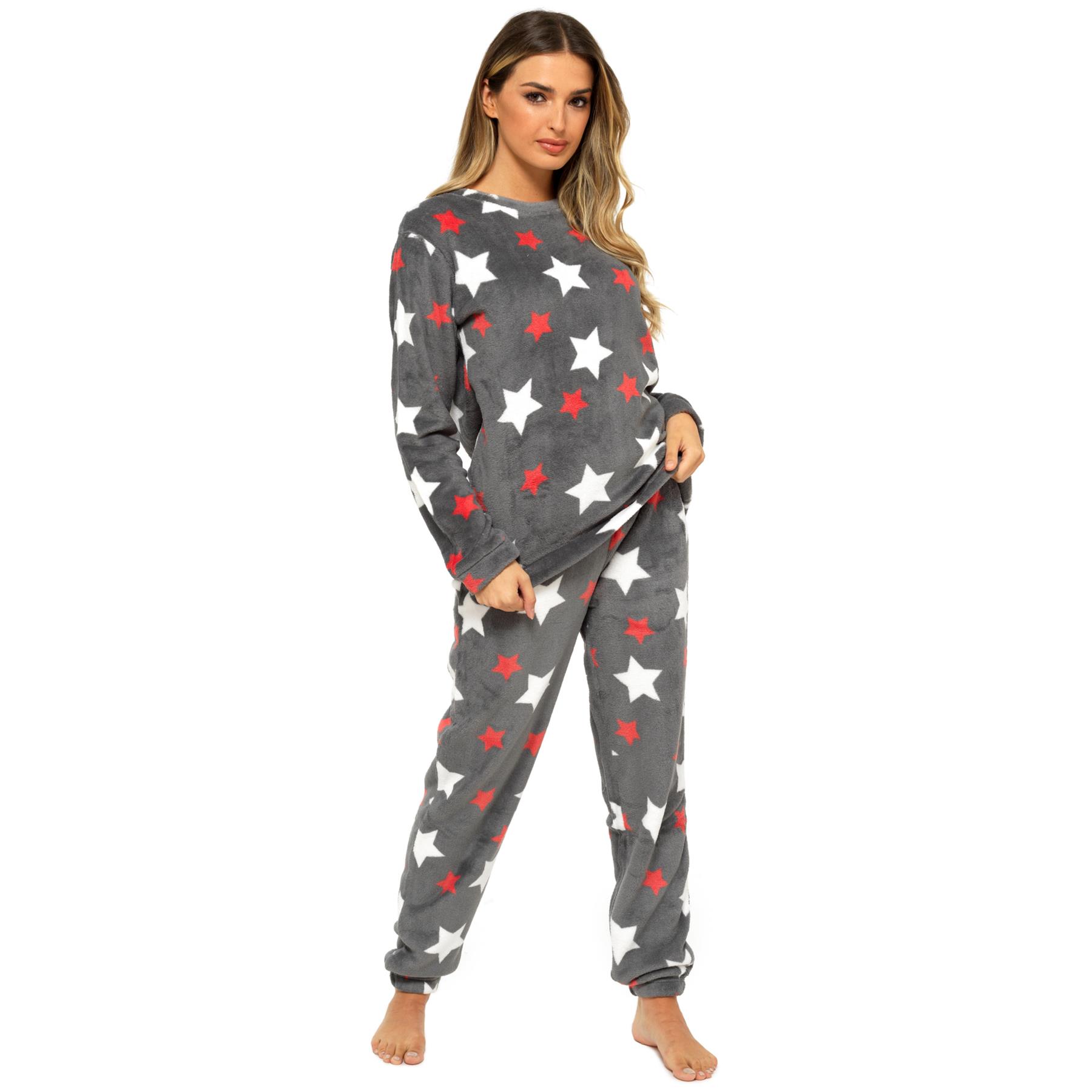 Womens Ladies Animal Print Warm Pyjama Cosy soft Fleece Nightwear