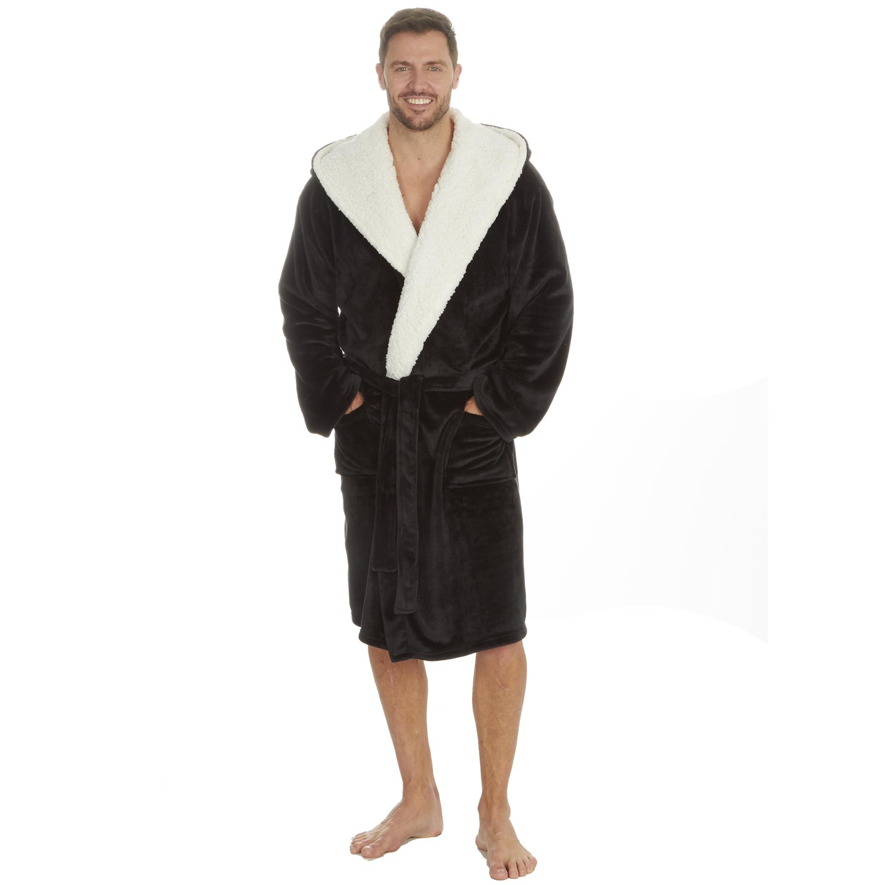 Men Dressing Gown Snuggle Fleece Super Soft Luxury Warm Hooded Robe Loungewear - Picture 3 of 8
